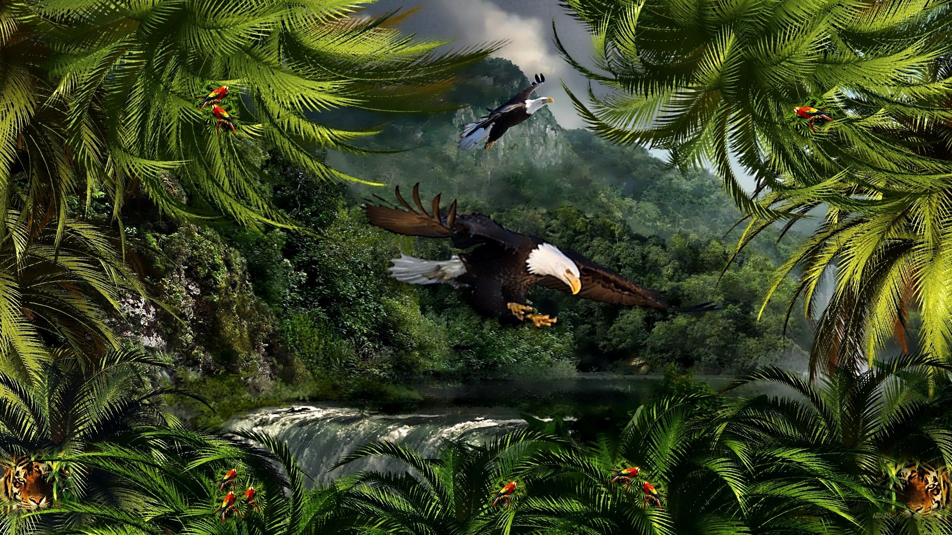 Baixar papel de parede para celular de Fantasia, Pássaro, Floresta, Águia, Floresta Tropical gratuito.