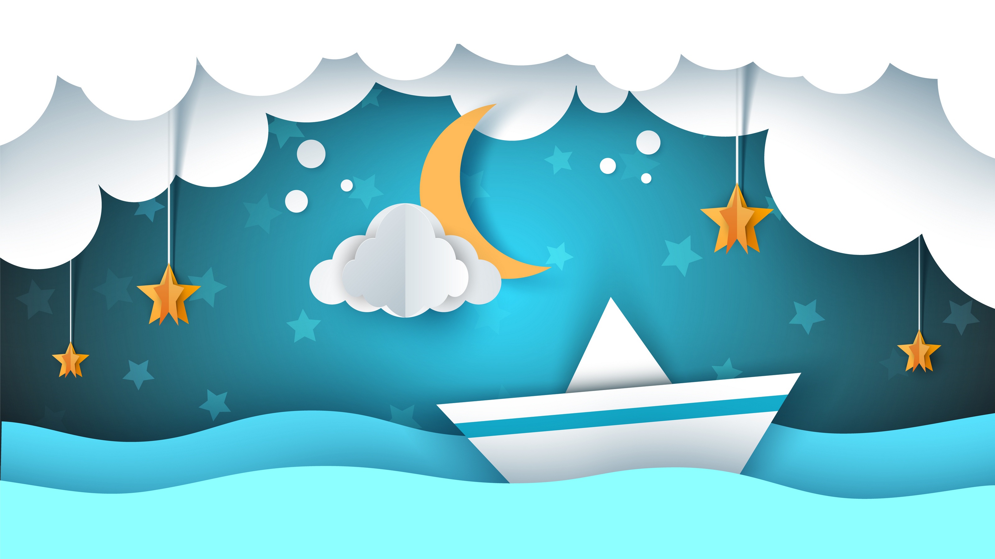 Download mobile wallpaper Stars, Moon, Boat, Artistic, Cloud for free.