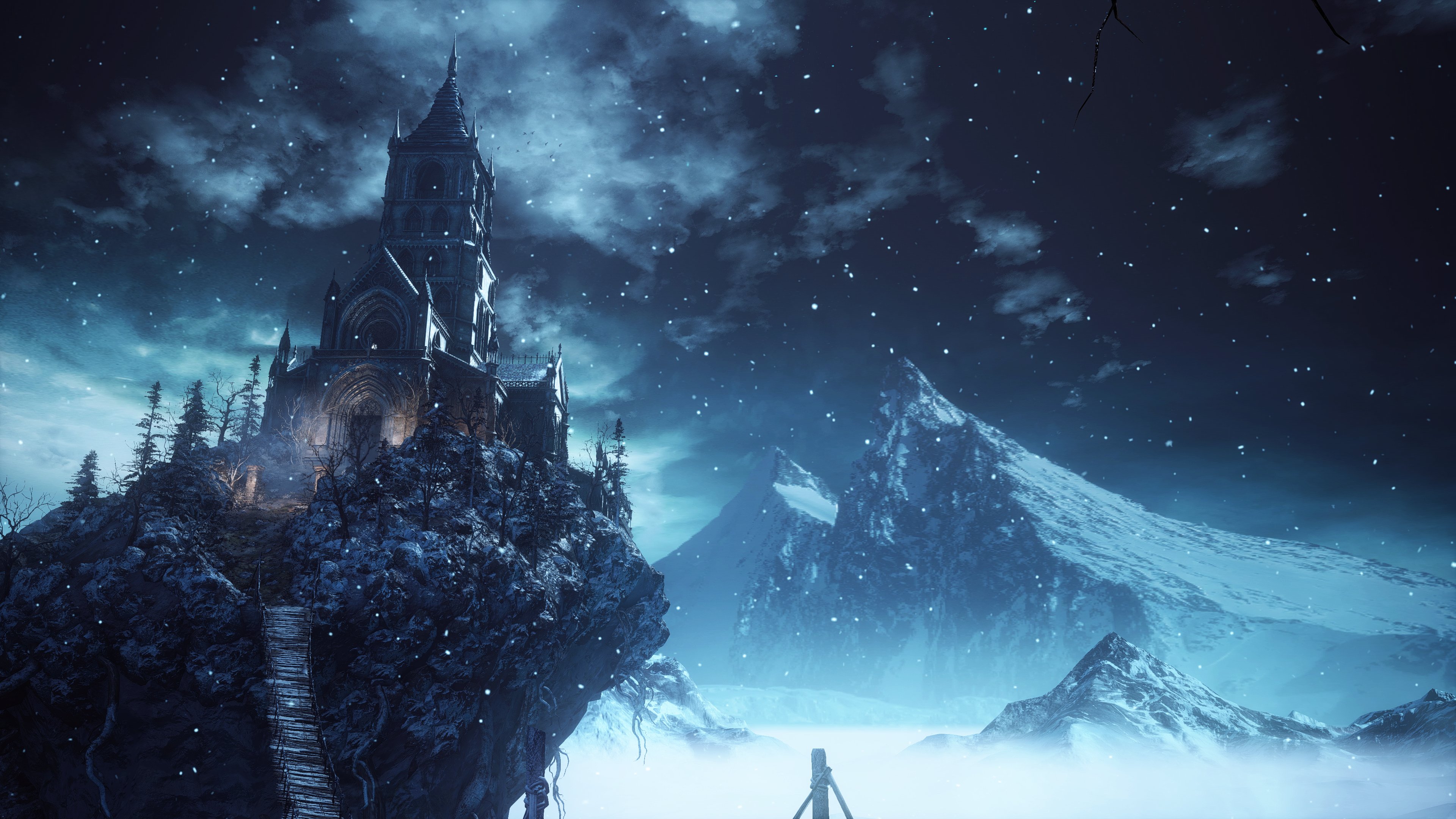 Laden Sie das Schnee, Nacht, Computerspiele, Schloss, Dark Souls, Dark Souls Iii-Bild kostenlos auf Ihren PC-Desktop herunter