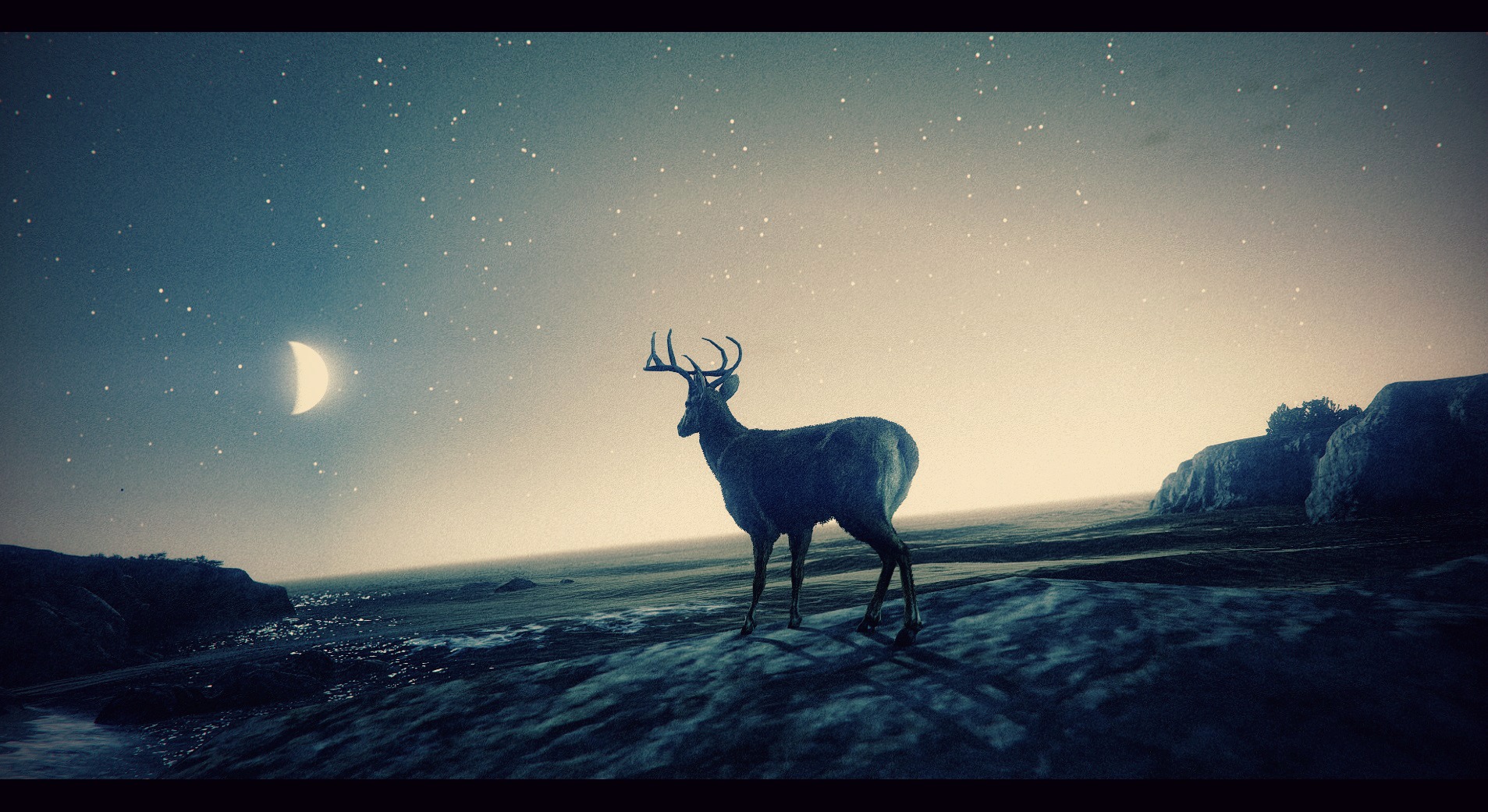 Download mobile wallpaper Stars, Night, Moon, Deer, Video Game, Grand Theft Auto, Grand Theft Auto V for free.