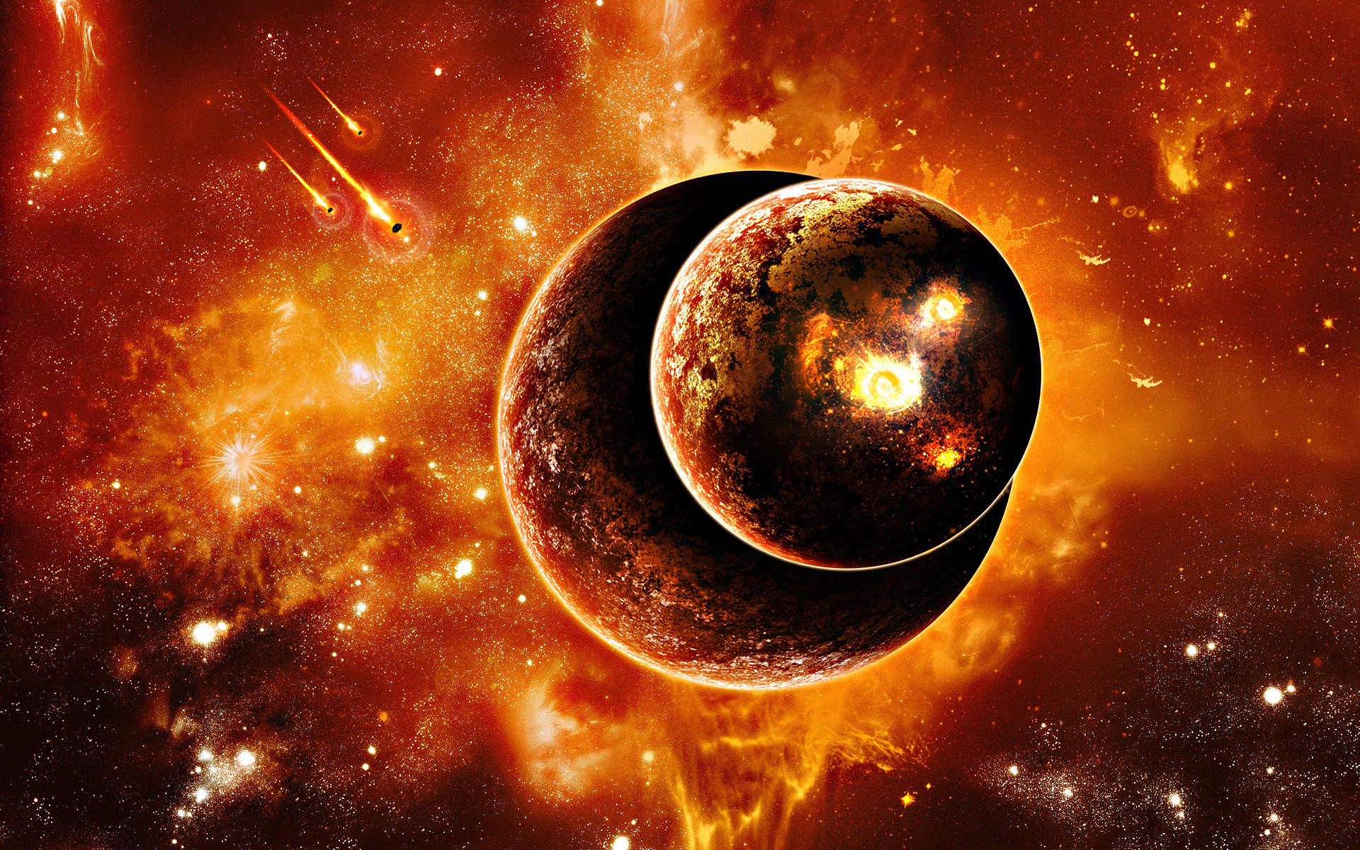 Download mobile wallpaper Planets, Space, Planet, Sci Fi, Apocalypse, Asteroid, Orange (Color) for free.