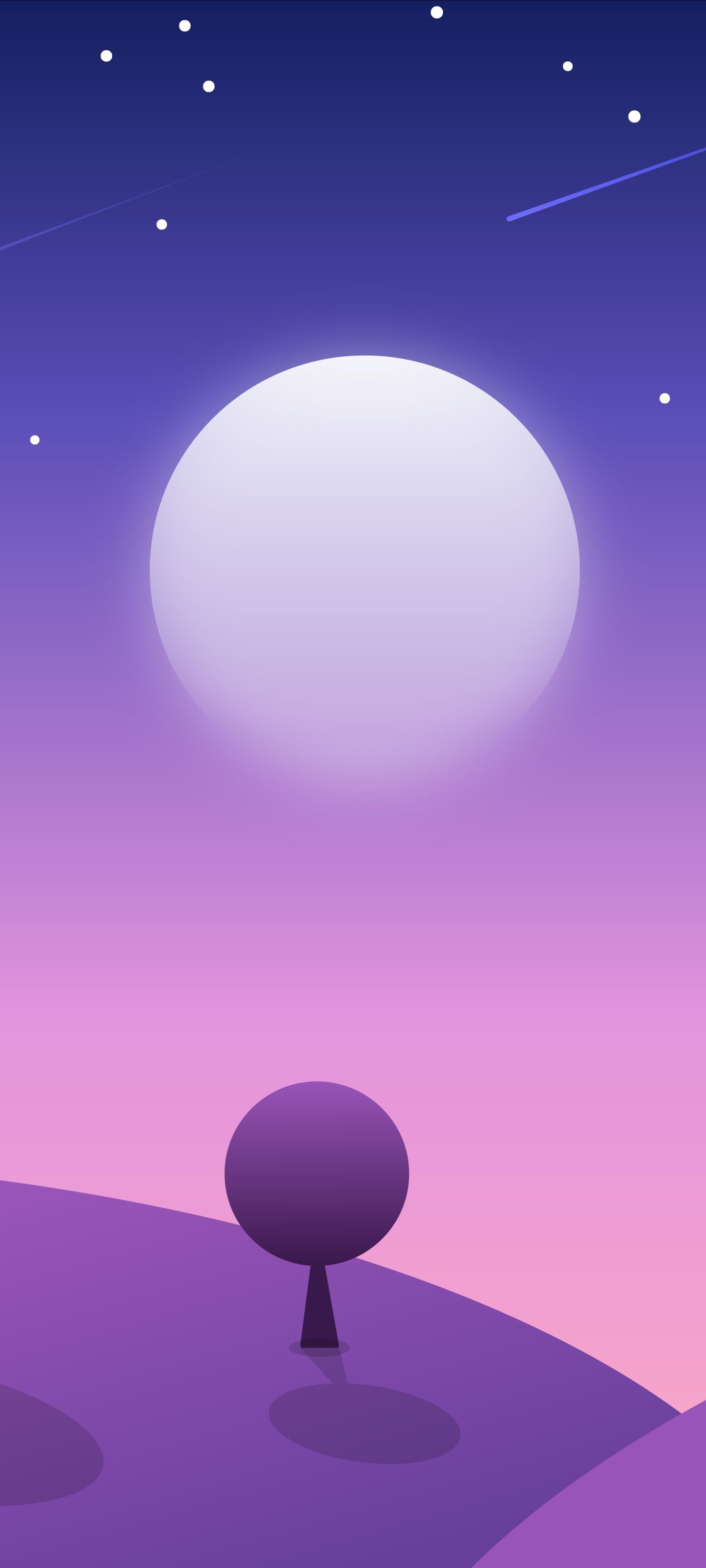 Download mobile wallpaper Moon, Tree, Artistic, Shooting Star, Minimalist for free.