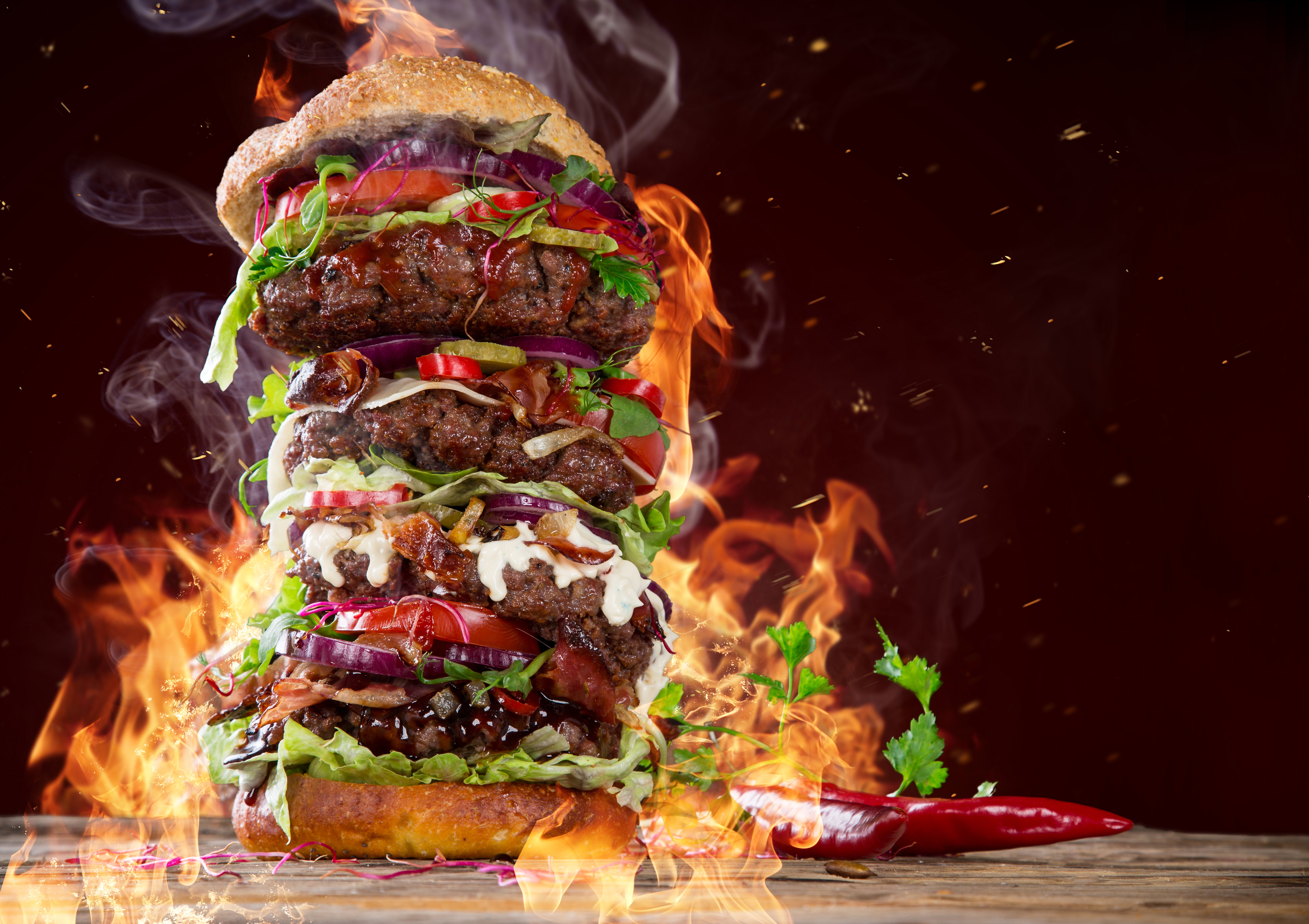 884630 baixar papel de parede hamburger, comida, chamas - protetores de tela e imagens gratuitamente