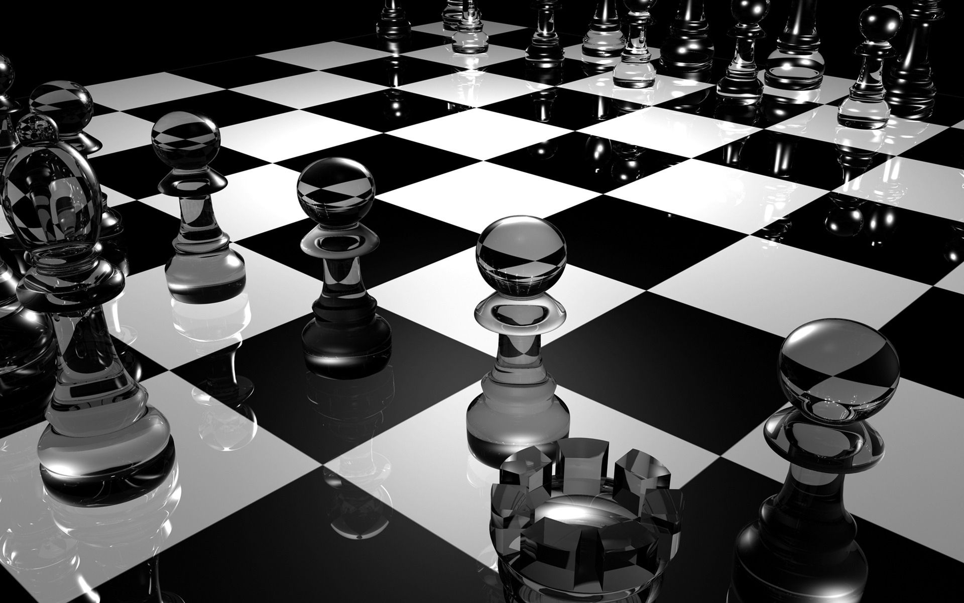3d, chess, surface, glass, bw, chb, board