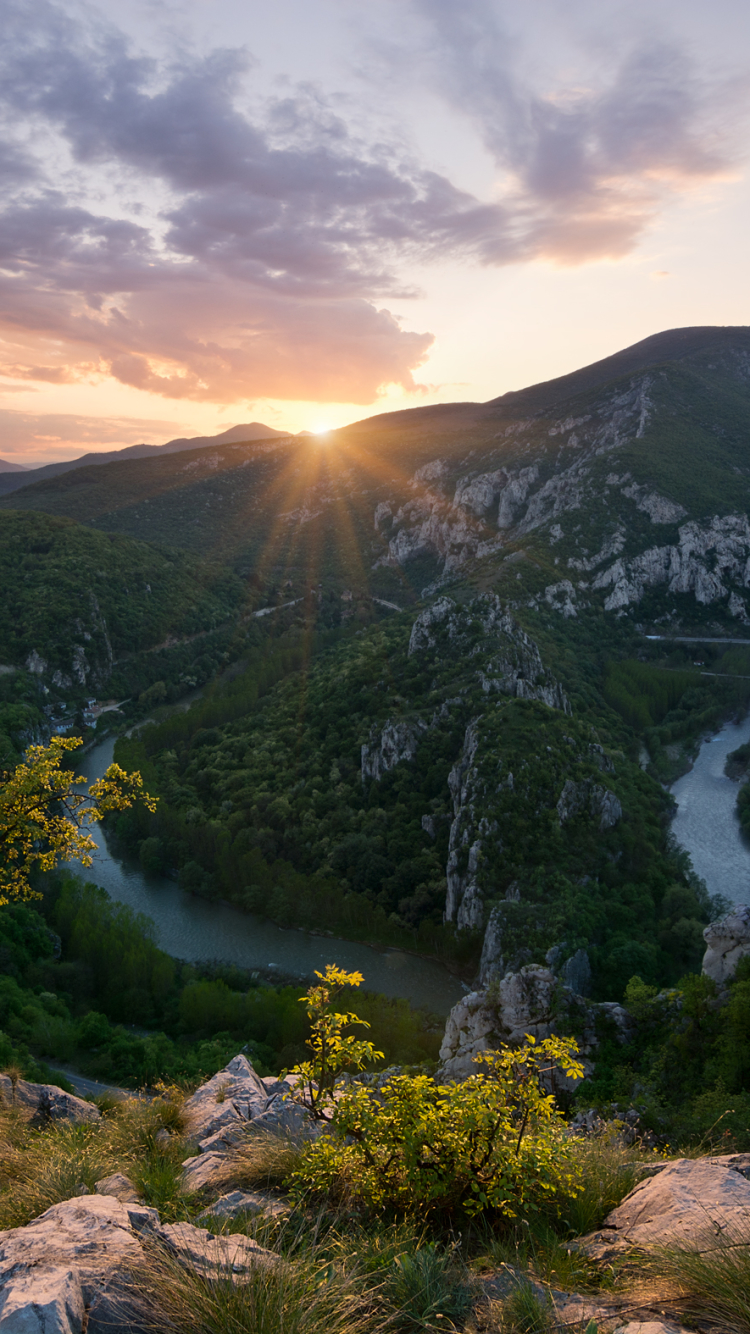 無料モバイル壁紙川, 日没, 地球, 春, ブルガリア, 太陽, バルカンをダウンロードします。