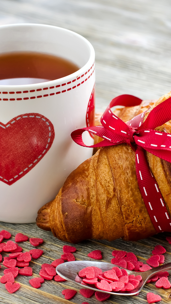 Download mobile wallpaper Food, Tea, Breakfast, Croissant for free.