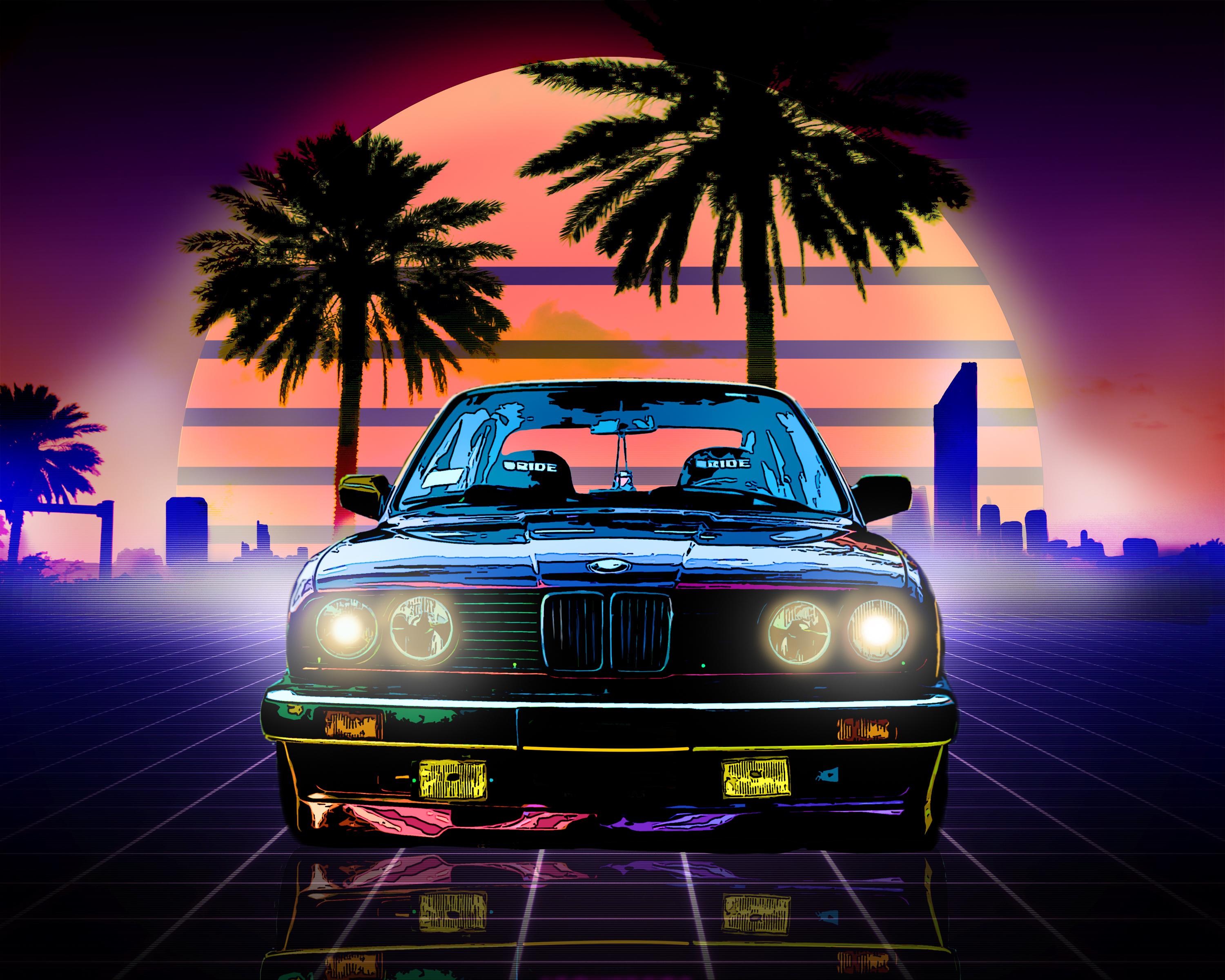 Download mobile wallpaper Bmw, Artistic, Retro Wave for free.