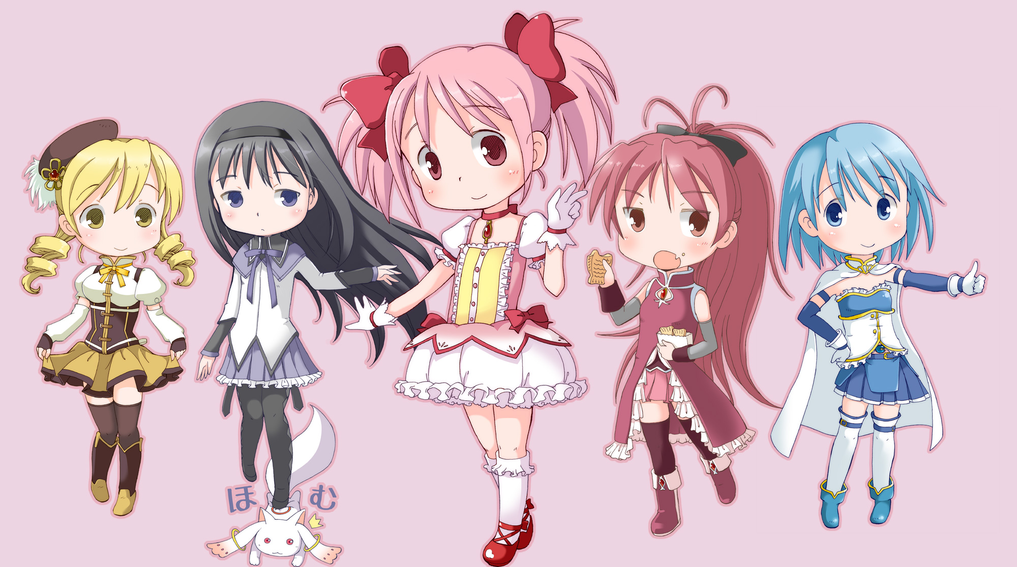 Free download wallpaper Anime, Kyōko Sakura, Puella Magi Madoka Magica, Homura Akemi, Madoka Kaname, Mami Tomoe, Sayaka Miki, Kyuubey (Puella Magi Madoka Magica) on your PC desktop