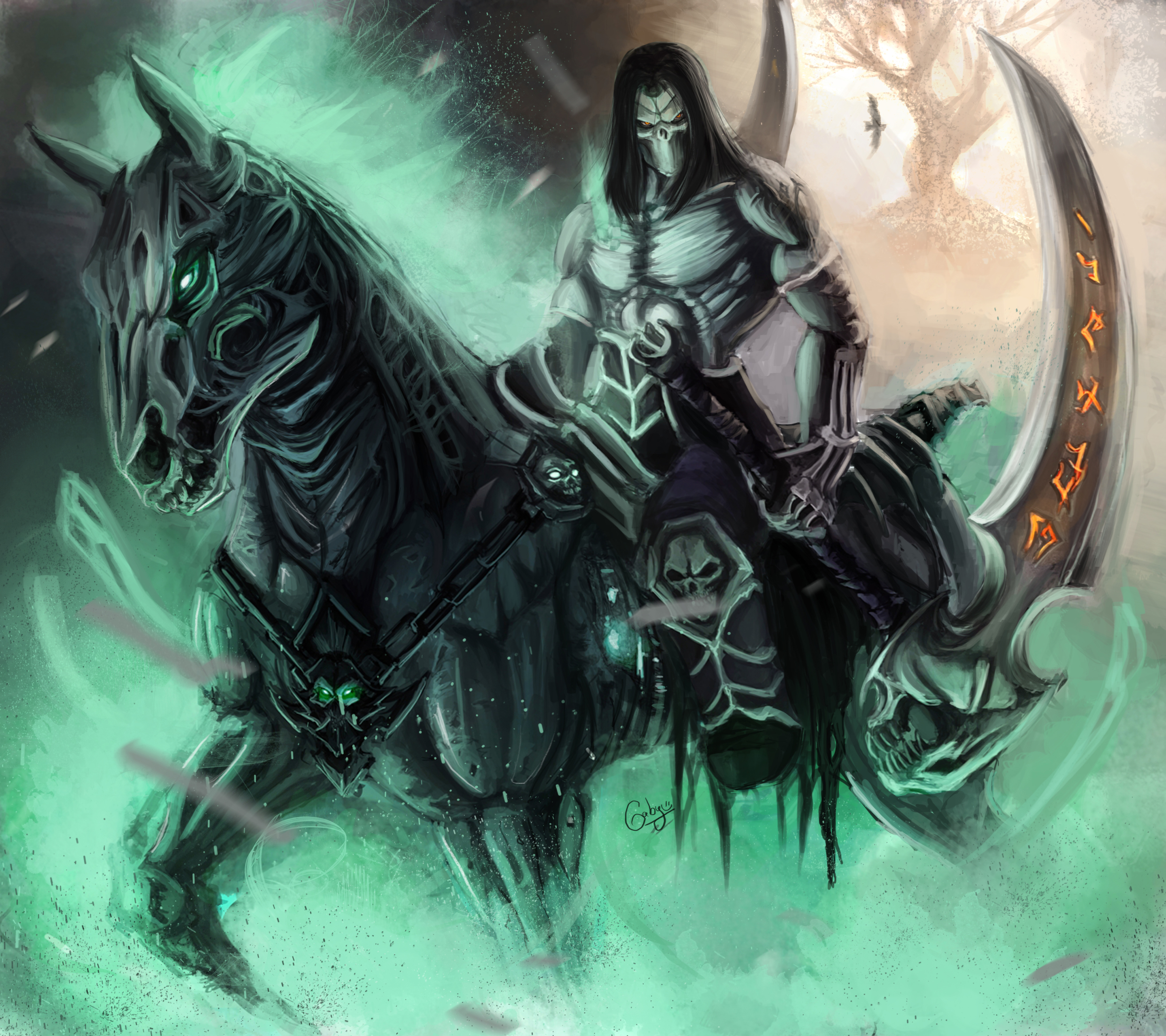 Free download wallpaper Warrior, Horse, Scythe, Video Game, Darksiders on your PC desktop