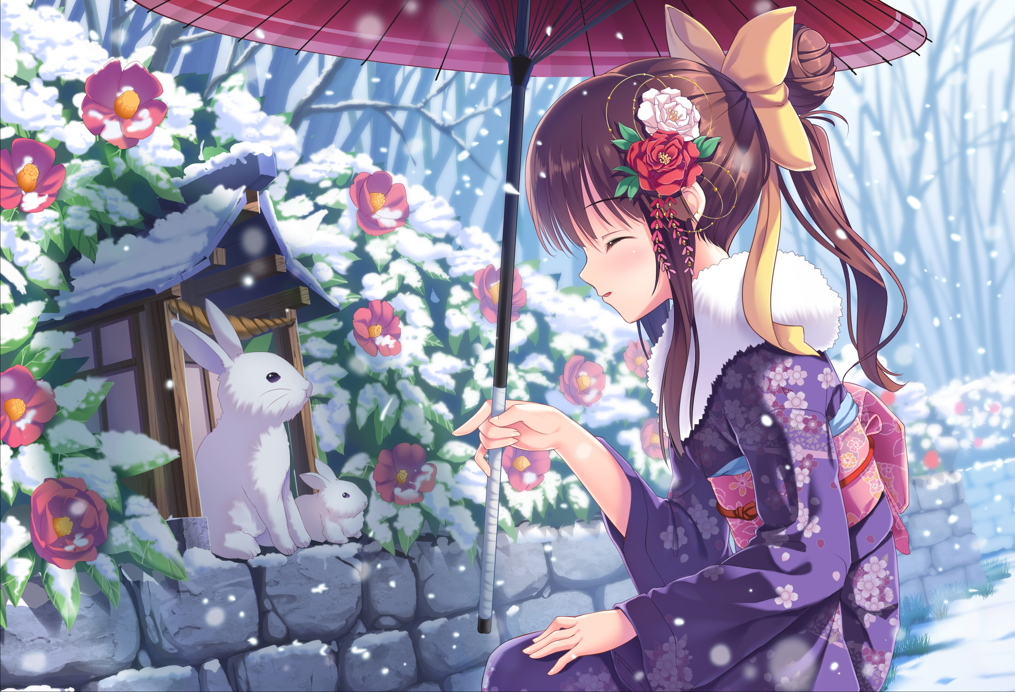 Download mobile wallpaper Anime, Flower, Girl, Kimono for free.