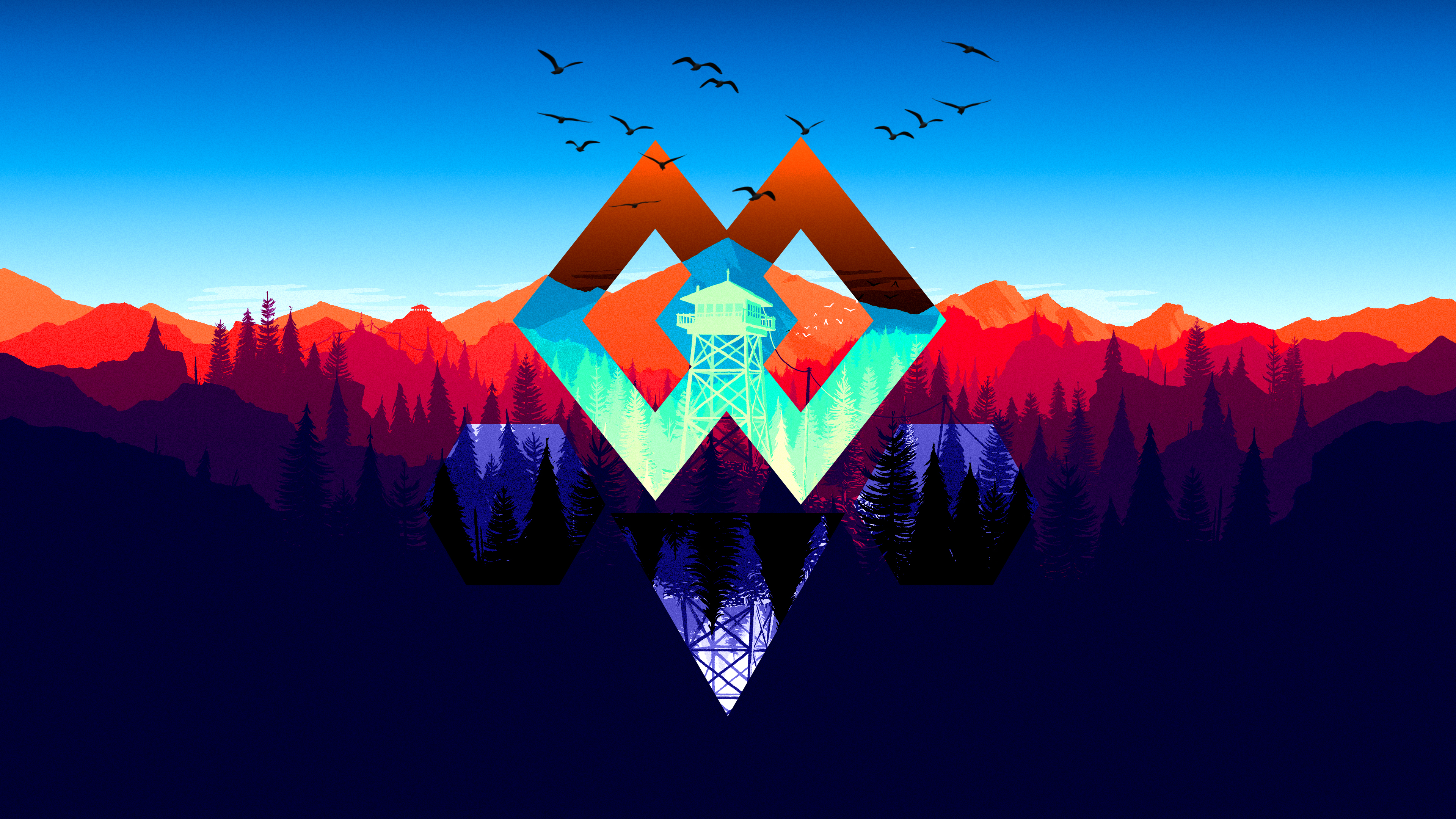 video game, firewatch, mountain, polyscape