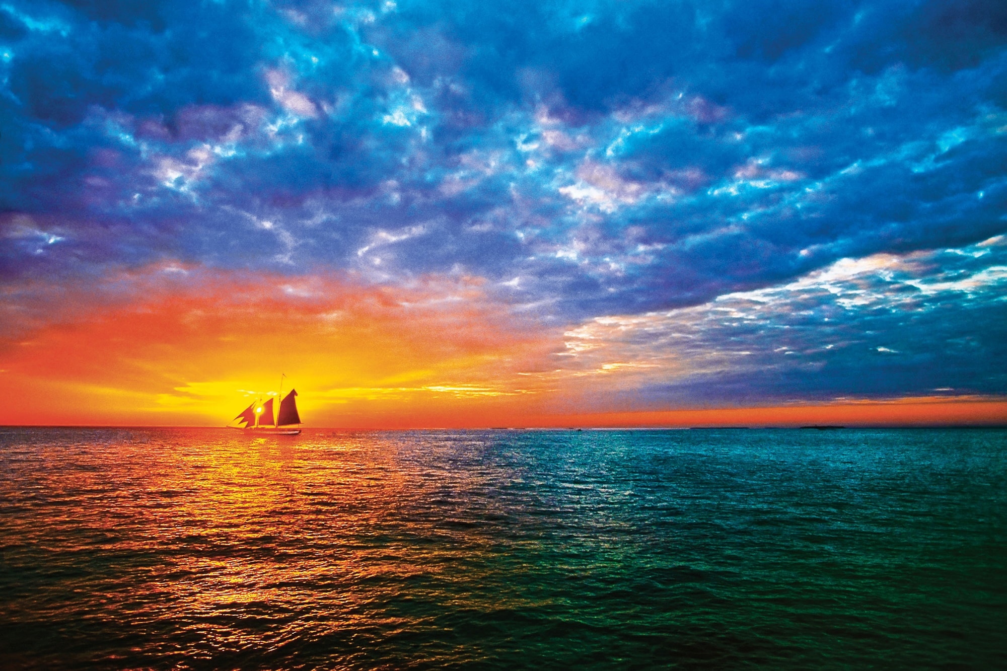 Free download wallpaper Sunset, Sea, Horizon, Ocean, Sailboat, Ship, Cloud, Vehicles, Sailing Ship on your PC desktop