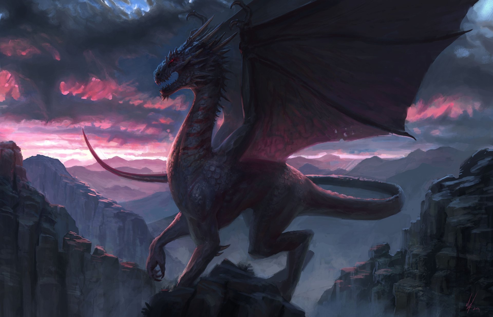 Free download wallpaper Rock, Art, Dragon, Fantasy on your PC desktop