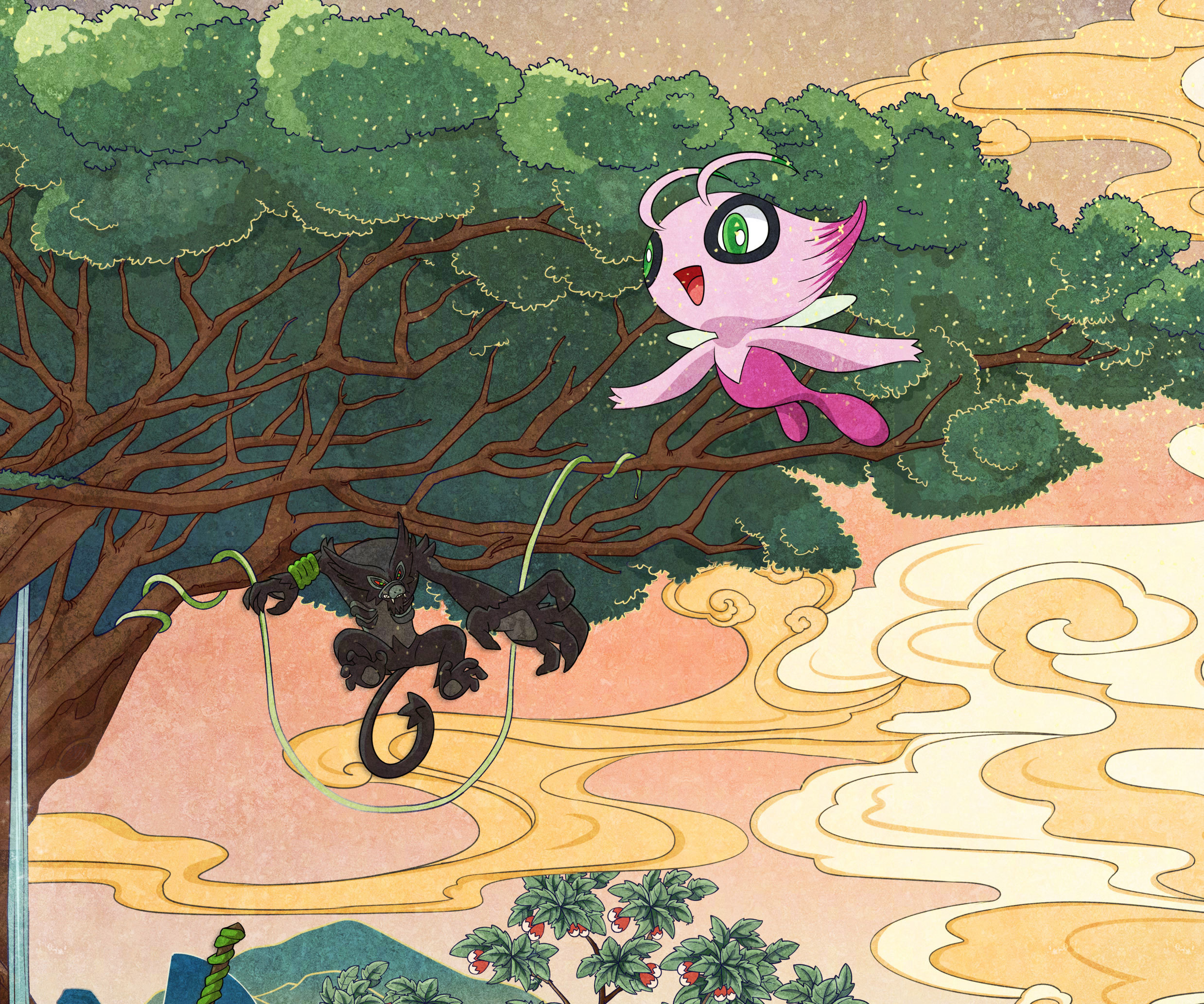 509570 скачать обои аниме, покемон фильм: секреты джунглей, селеби (покемон), покемон - заставки и картинки бесплатно