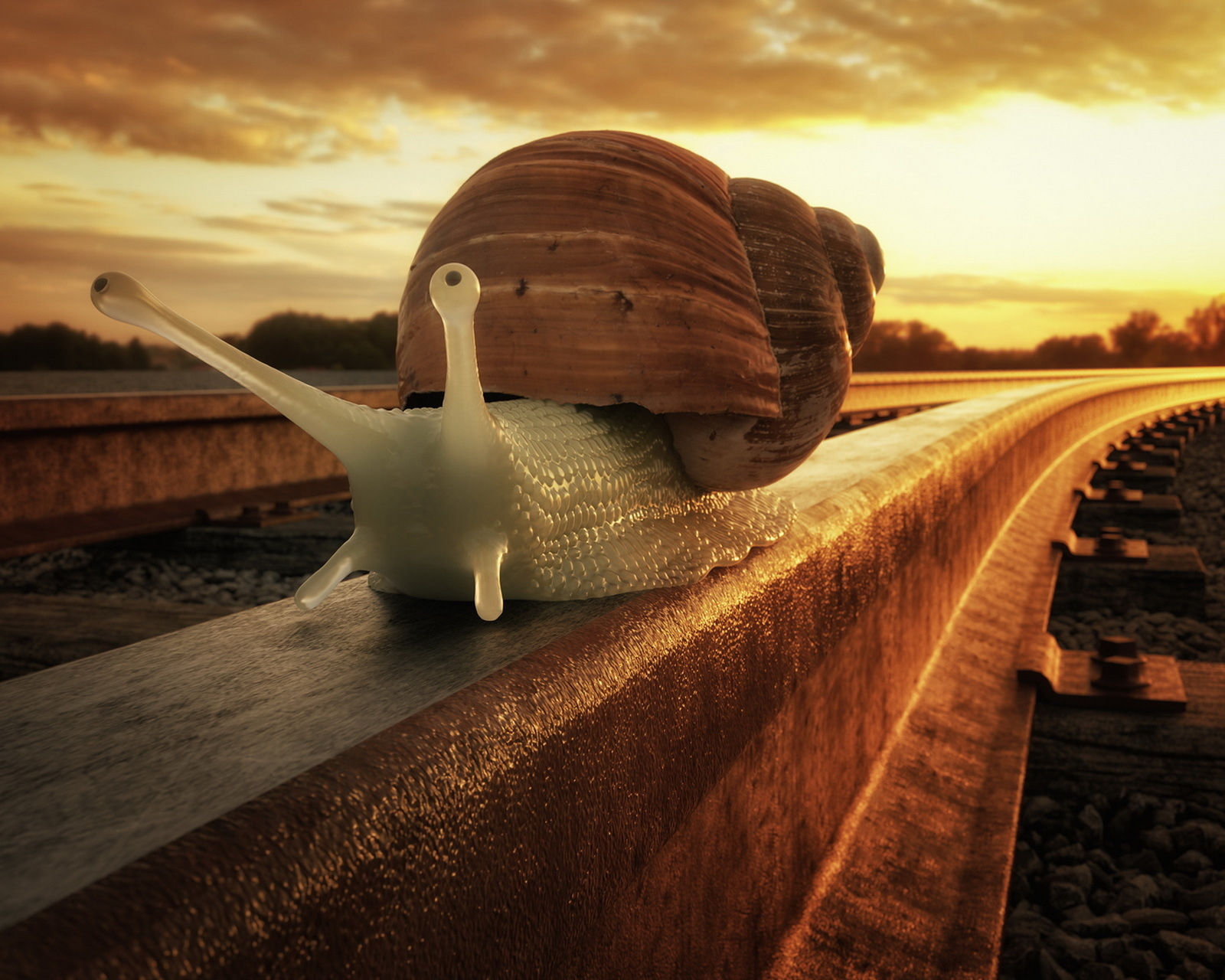 Free download wallpaper Close Up, Animal, Snail, Railroad on your PC desktop