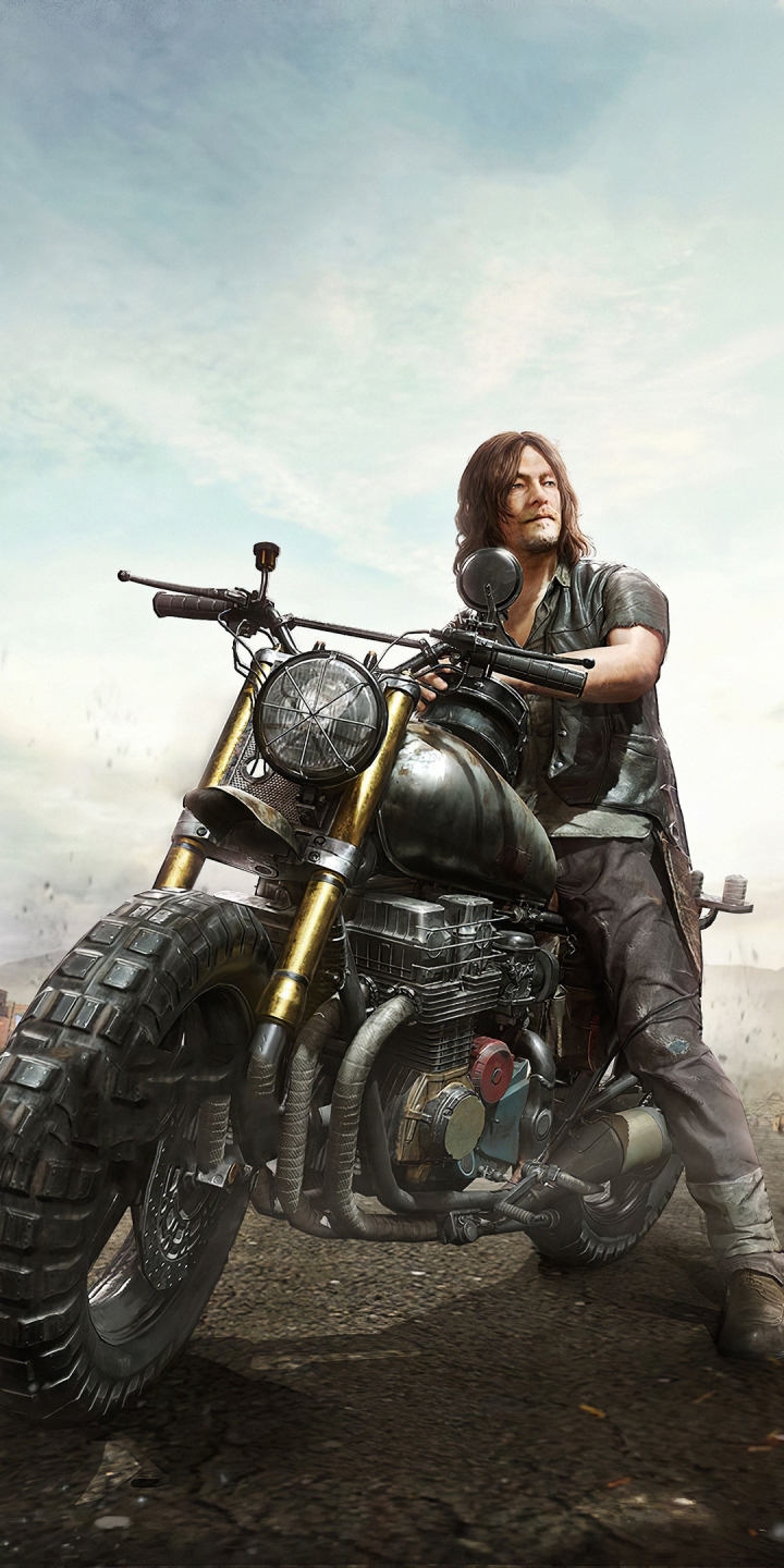 Download mobile wallpaper Motorcycle, Crossover, Video Game, The Walking Dead, Daryl Dixon, Playerunknown's Battlegrounds for free.