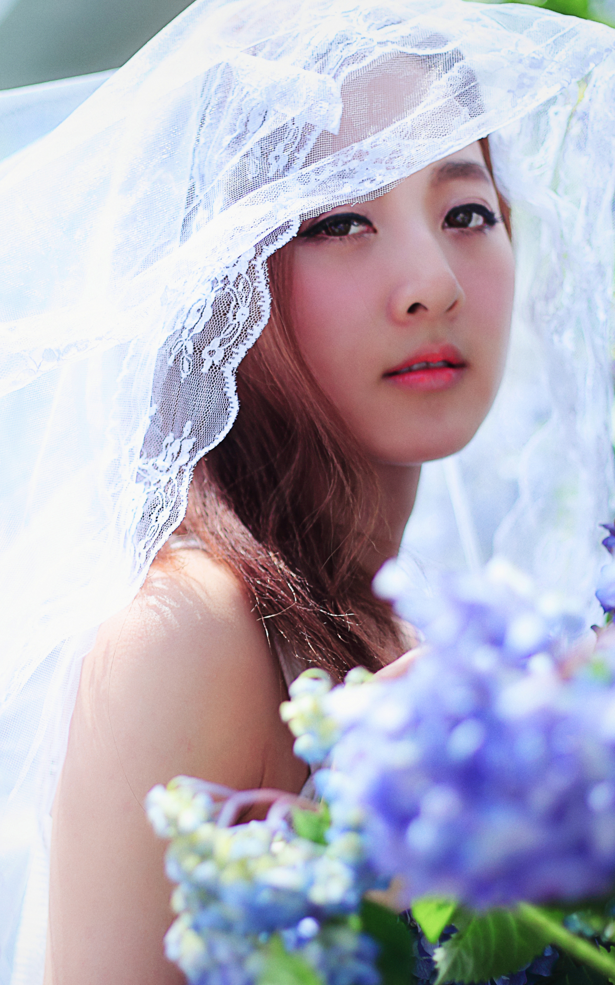 Download mobile wallpaper Veil, Bride, Model, Women, Asian, Mikako Zhang Kaijie, Taiwanese for free.