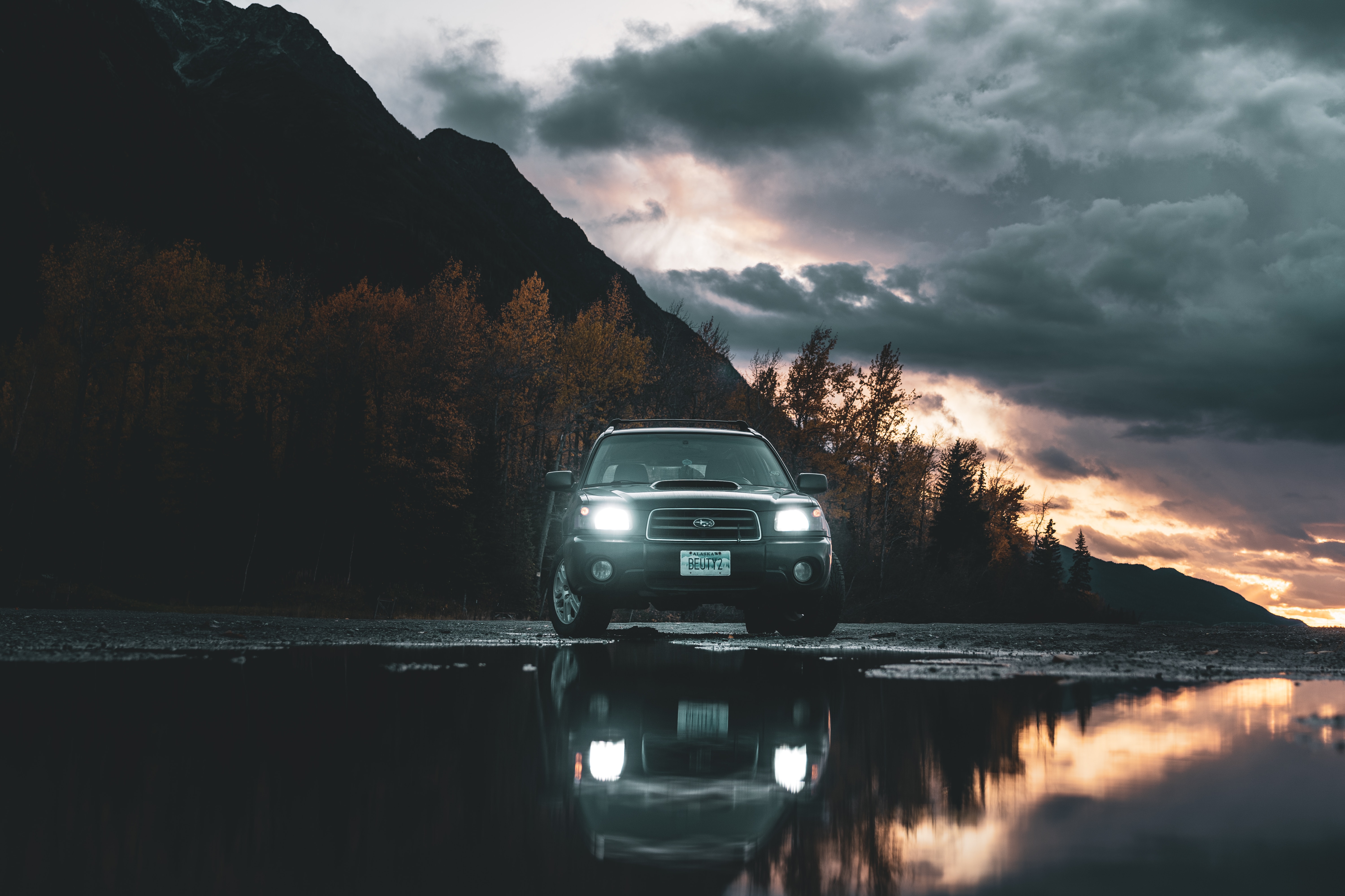 Download mobile wallpaper Reflection, Suv, Water, Machine, Cars, Car for free.