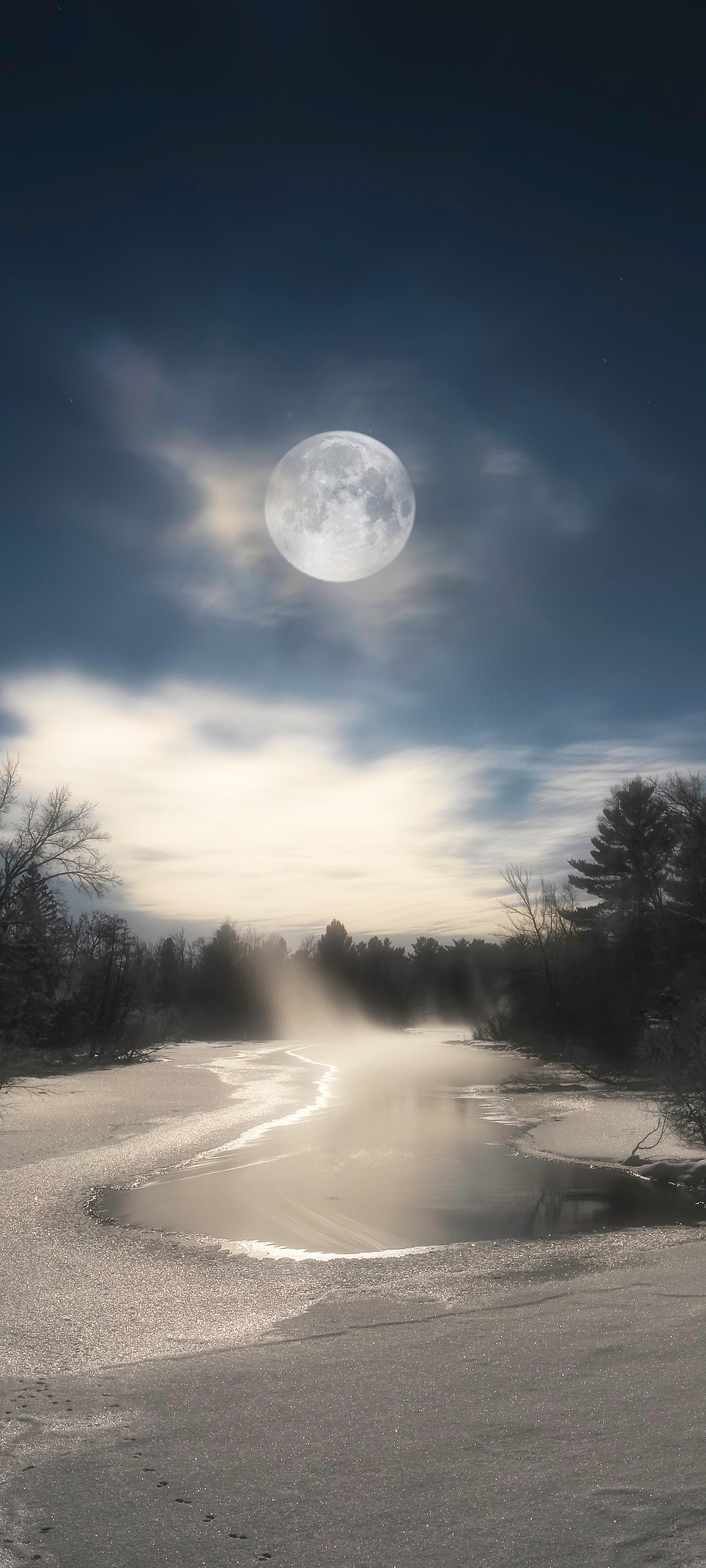 Download mobile wallpaper Winter, Sky, Moon, Earth for free.