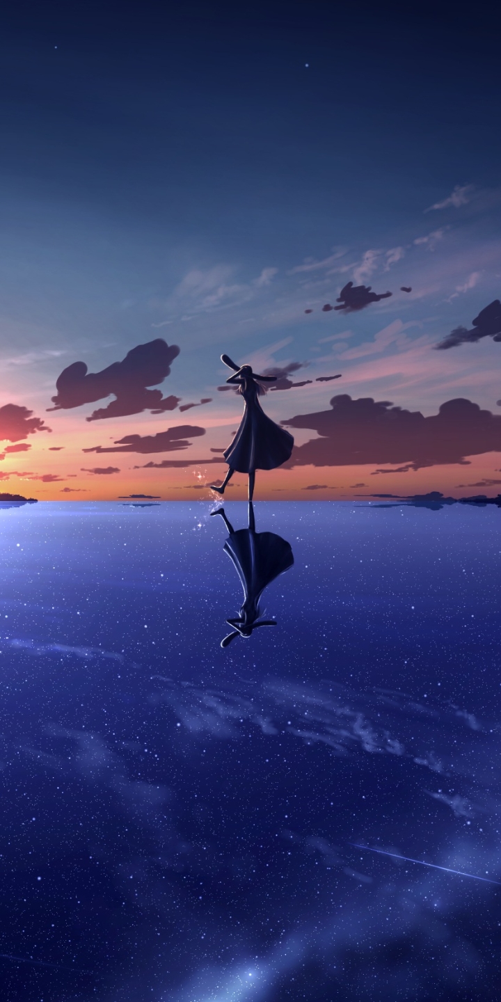 Скачать картинку Аниме, Закат, Небо, Море, Закат Солнца, Оригинал в телефон бесплатно.