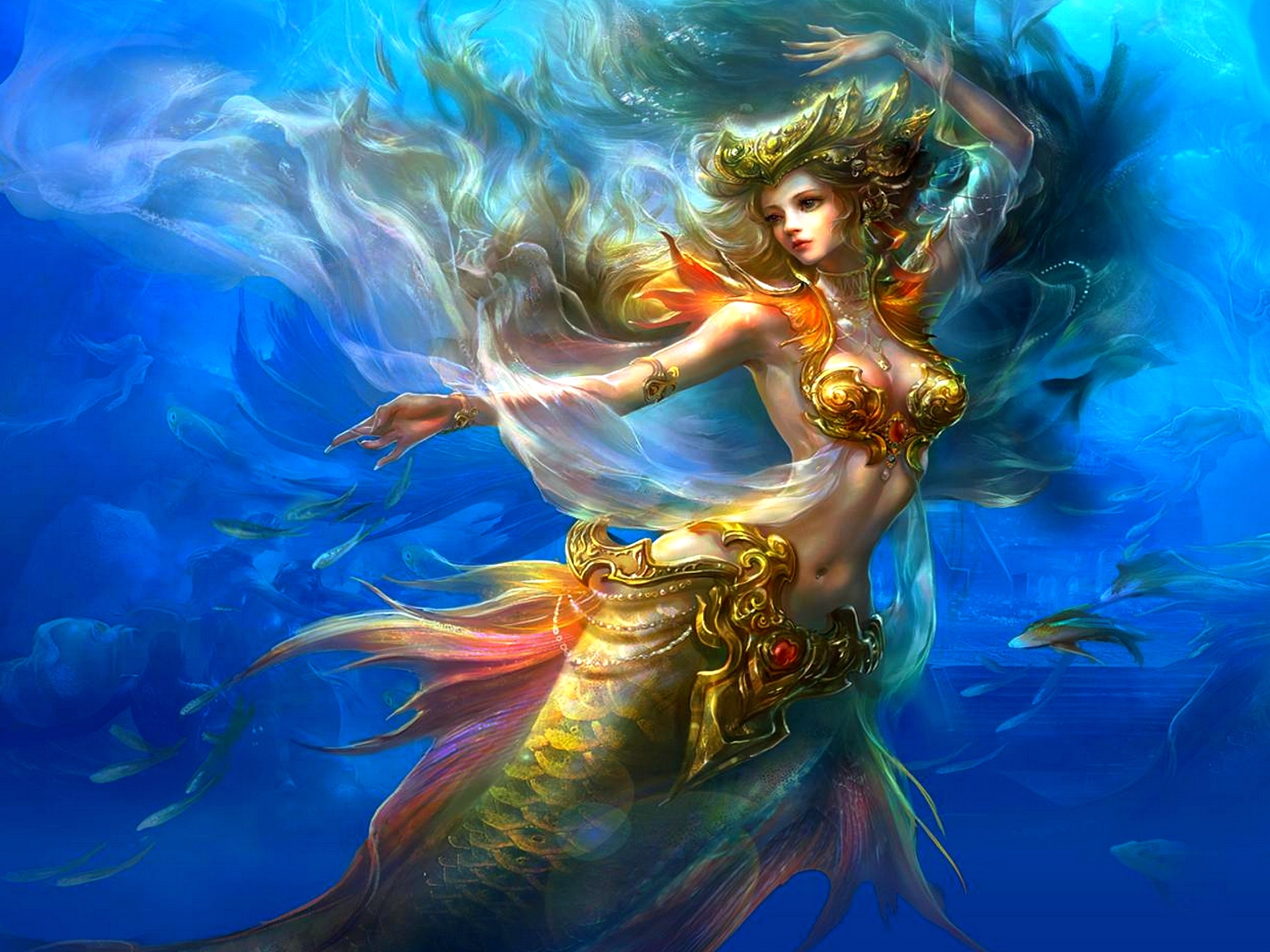 fantasy, mermaid, fish, underwater