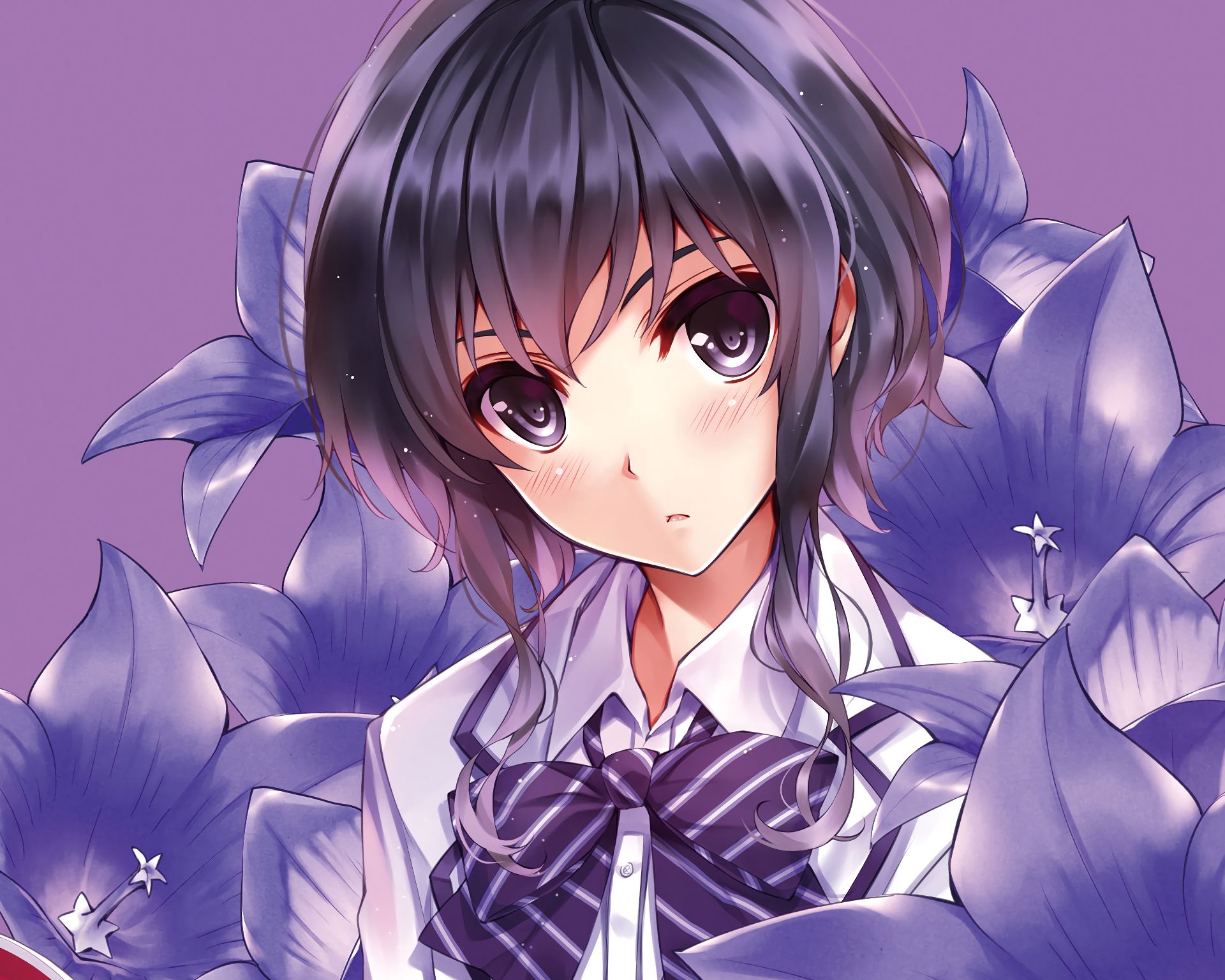 Free download wallpaper Anime, Flower, Short Hair, Purple Eyes, Purple Hair, Bow (Clothing), Saekano: How To Raise A Boring Girlfriend, Michiru Hyodo on your PC desktop