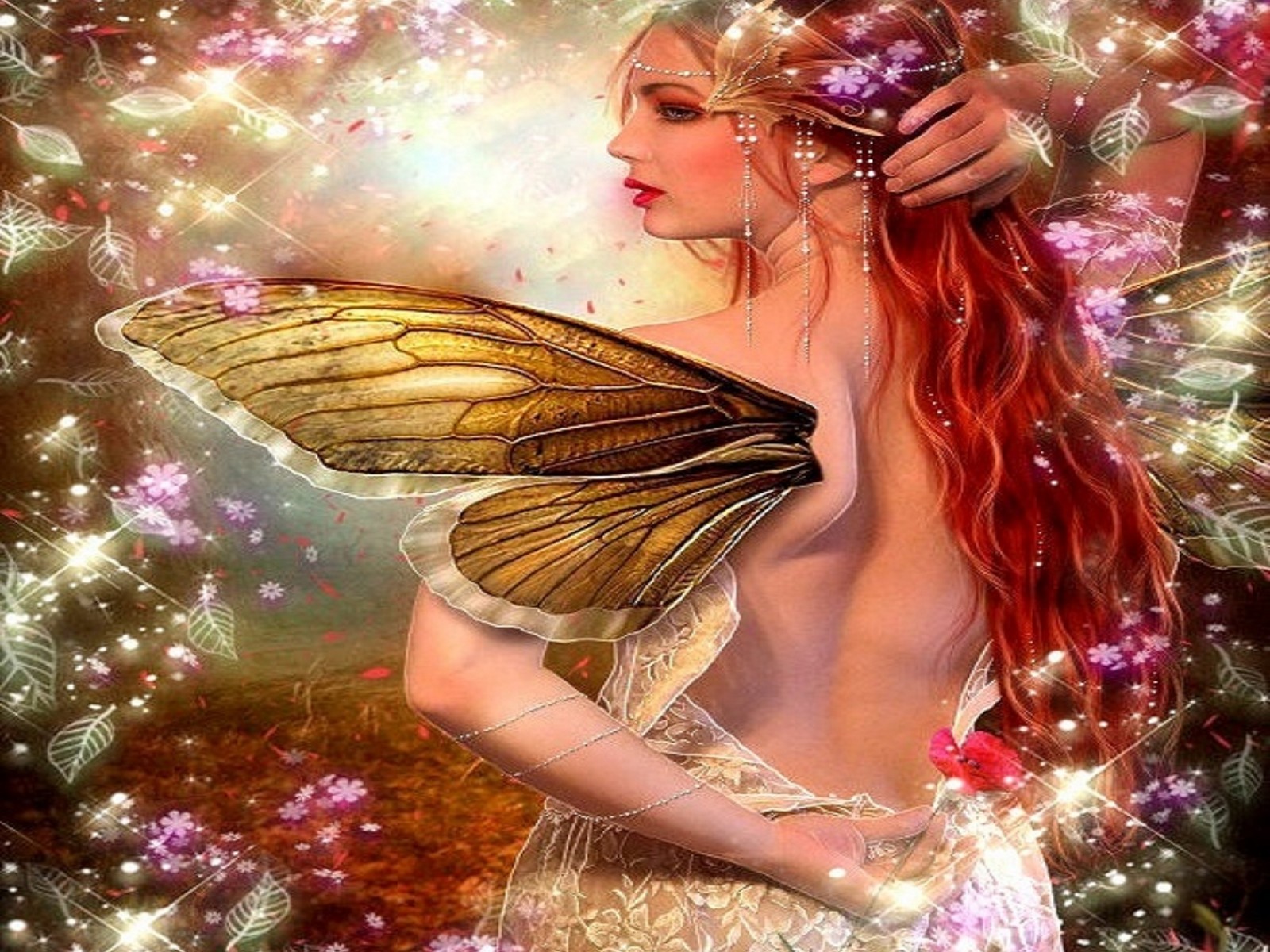 無料モバイル壁紙ファンタジー, 輝き, 赤毛, 翼, 妖精をダウンロードします。