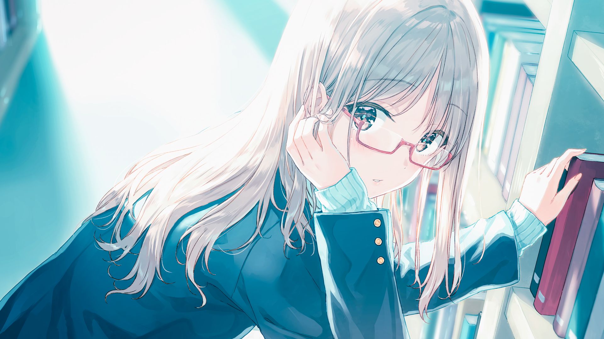 Free download wallpaper Anime, Book, Blonde, Glasses, Original, School Uniform, Long Hair, Grey Eyes on your PC desktop