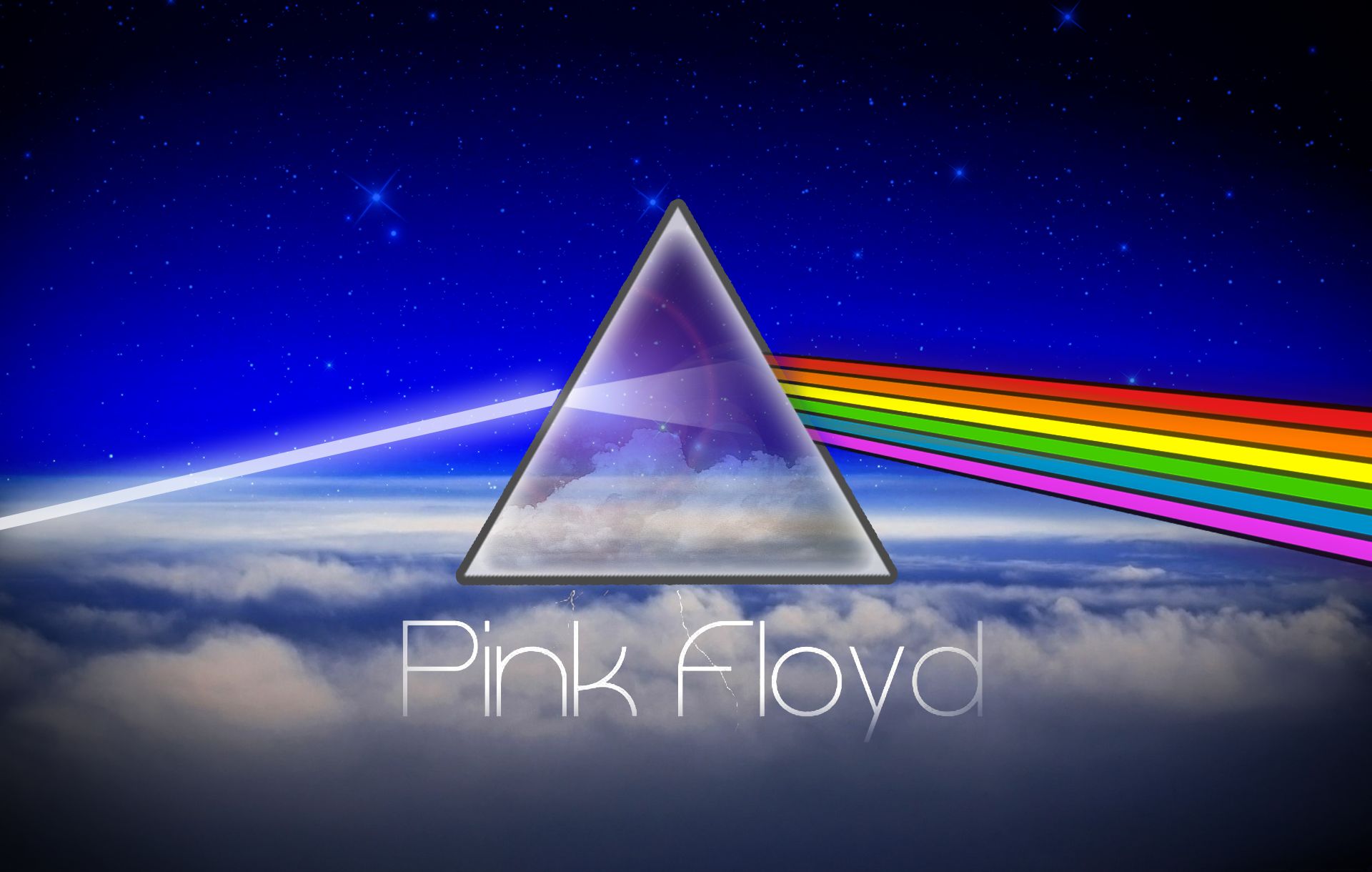 Download mobile wallpaper Music, Sky, Rainbow, Cloud, Triangle, Pink Floyd for free.