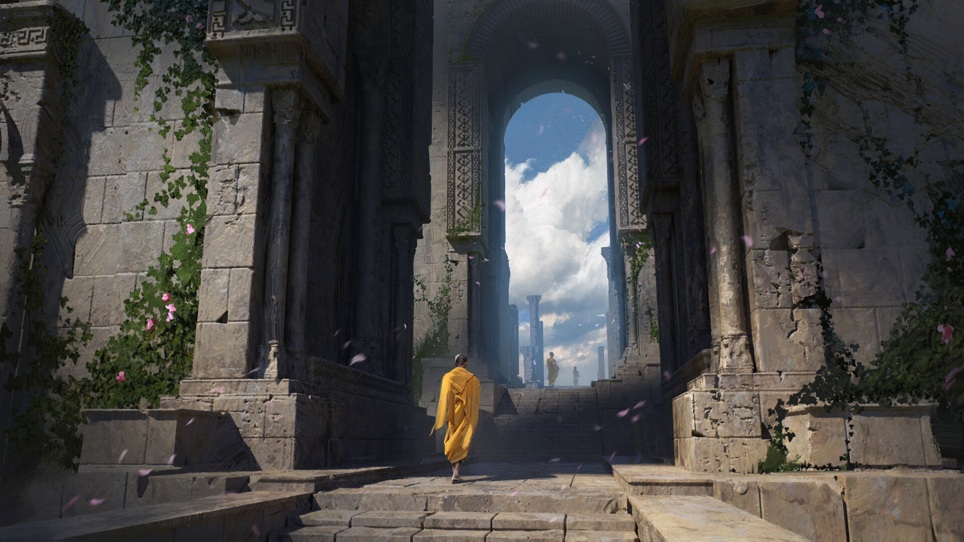 temple, monk, fantasy Full HD
