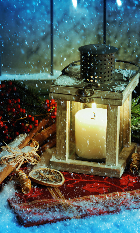 Download mobile wallpaper Winter, Christmas, Holiday, Candle, Snowfall for free.