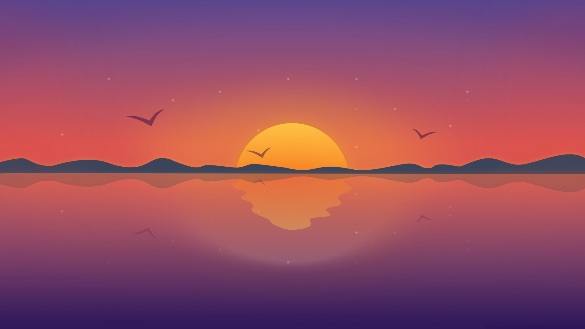 Download mobile wallpaper Sunset, Horizon, Reflection, Bird, Artistic, Minimalist for free.