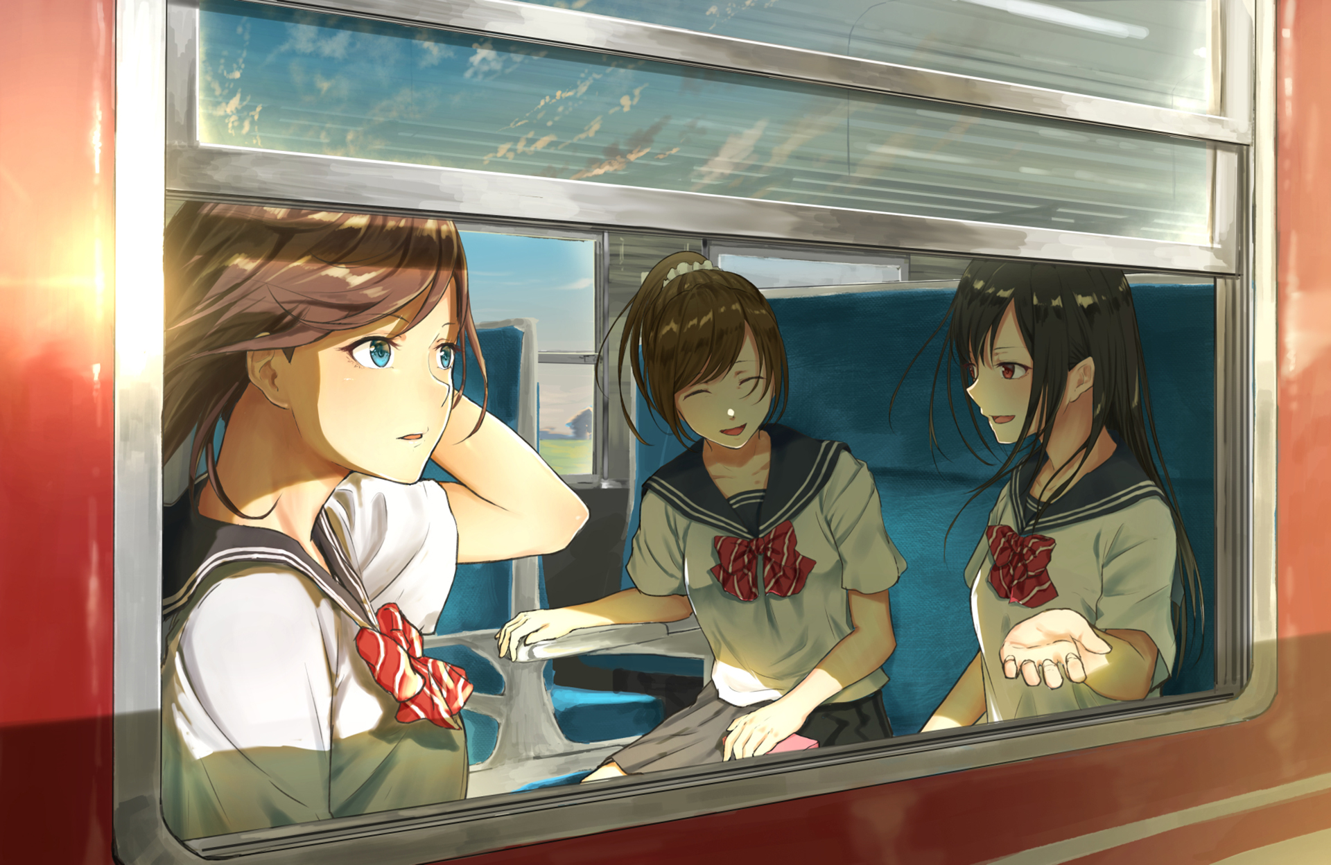 Free download wallpaper Anime, Train, Schoolgirl, Original on your PC desktop