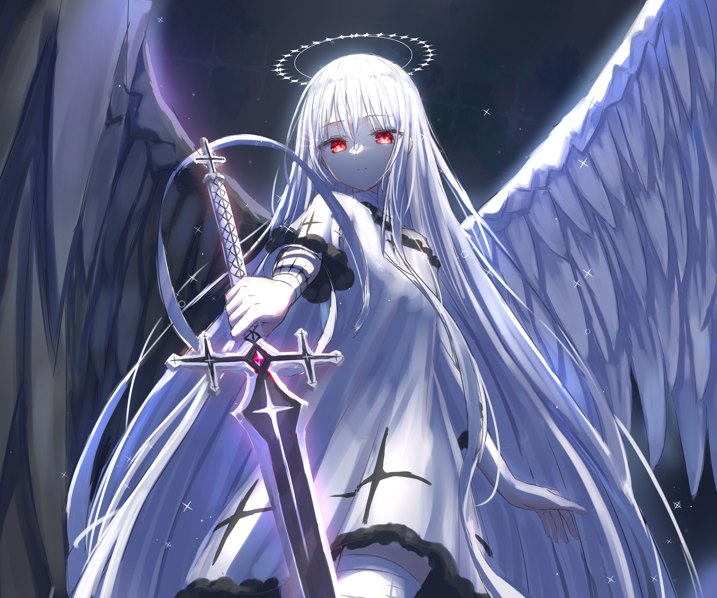 Free download wallpaper Anime, Angel, White Hair on your PC desktop