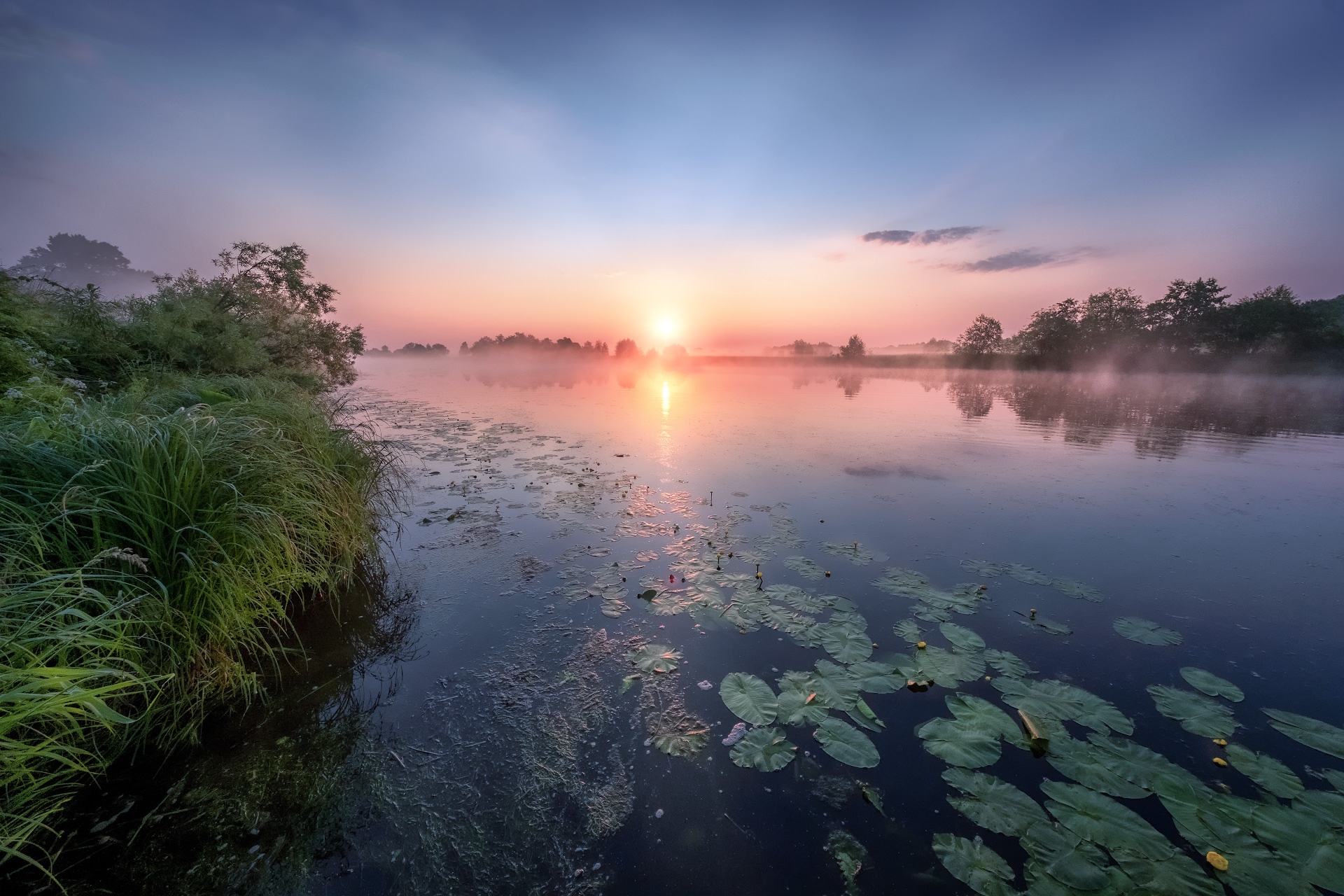 Free download wallpaper Nature, Lake, Fog, Sunrise, Earth on your PC desktop