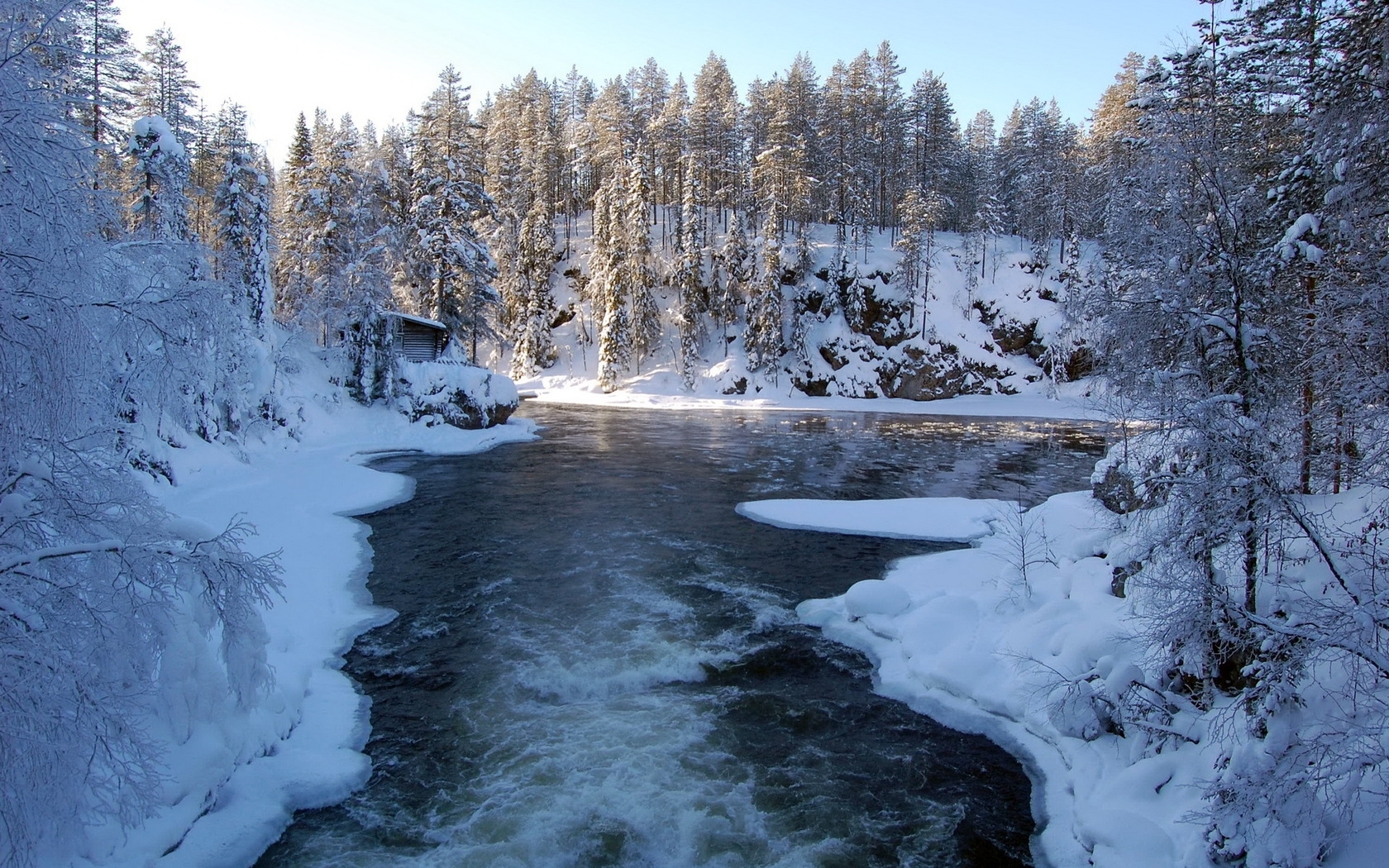 Скачать картинку Река, Снег, Зима, Пейзаж, Природа в телефон бесплатно.