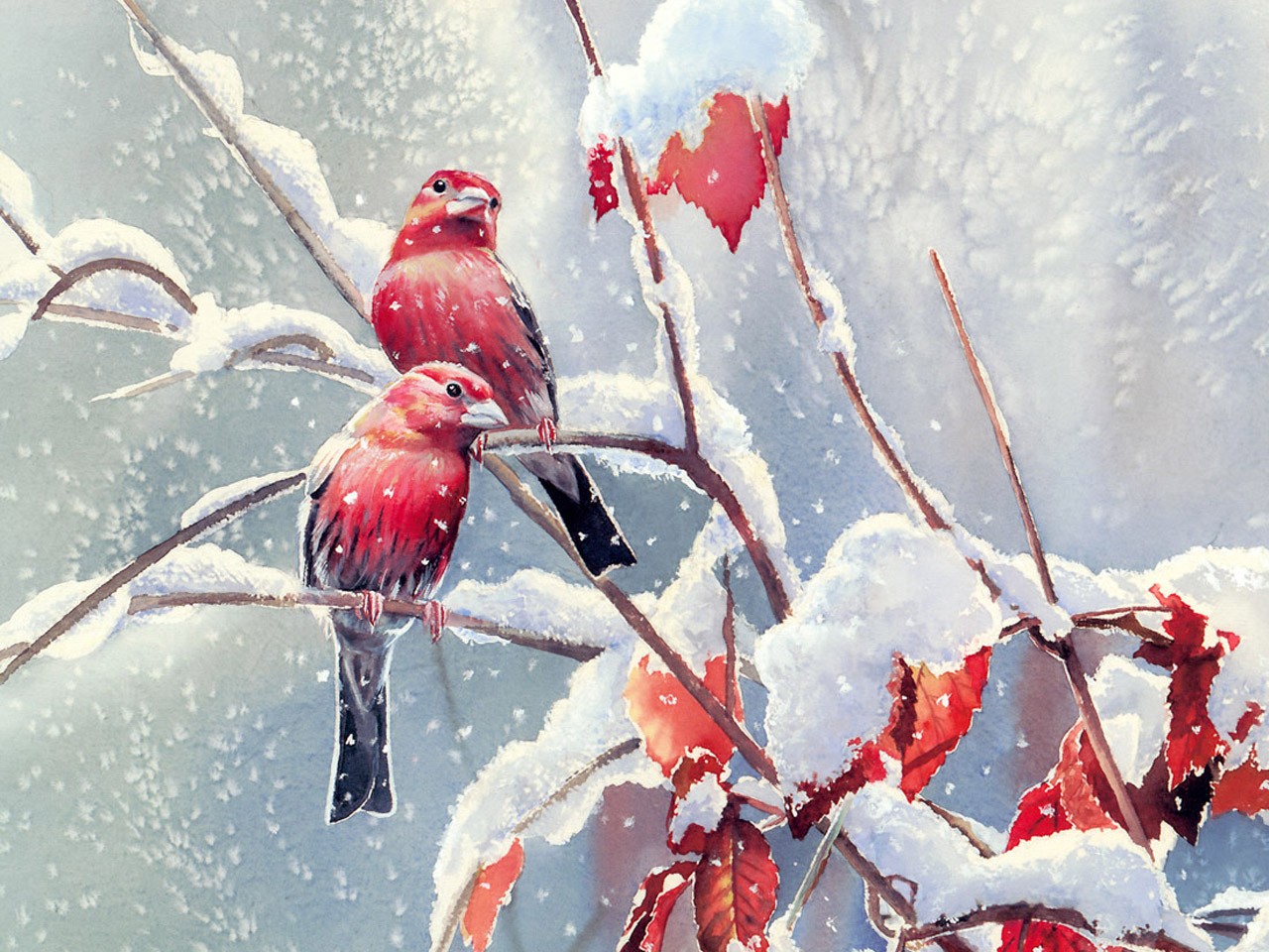 Download mobile wallpaper Winter, Snow, Bird, Animal, Artistic for free.