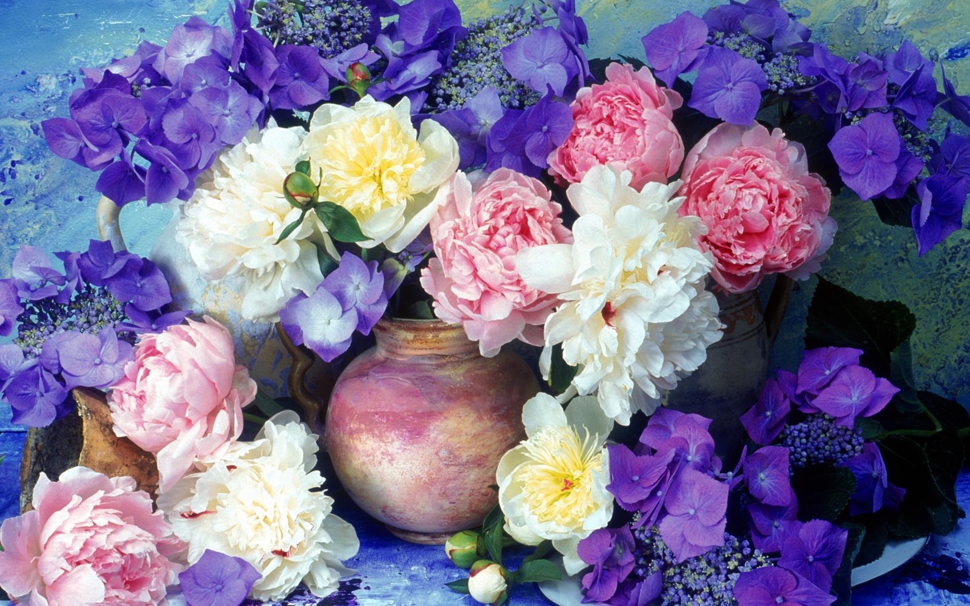 582204壁紙のダウンロード写真撮影, 静物, 花, 牡丹, ピンクの花, 紫色の花, 花瓶, 白い花-スクリーンセーバーと写真を無料で
