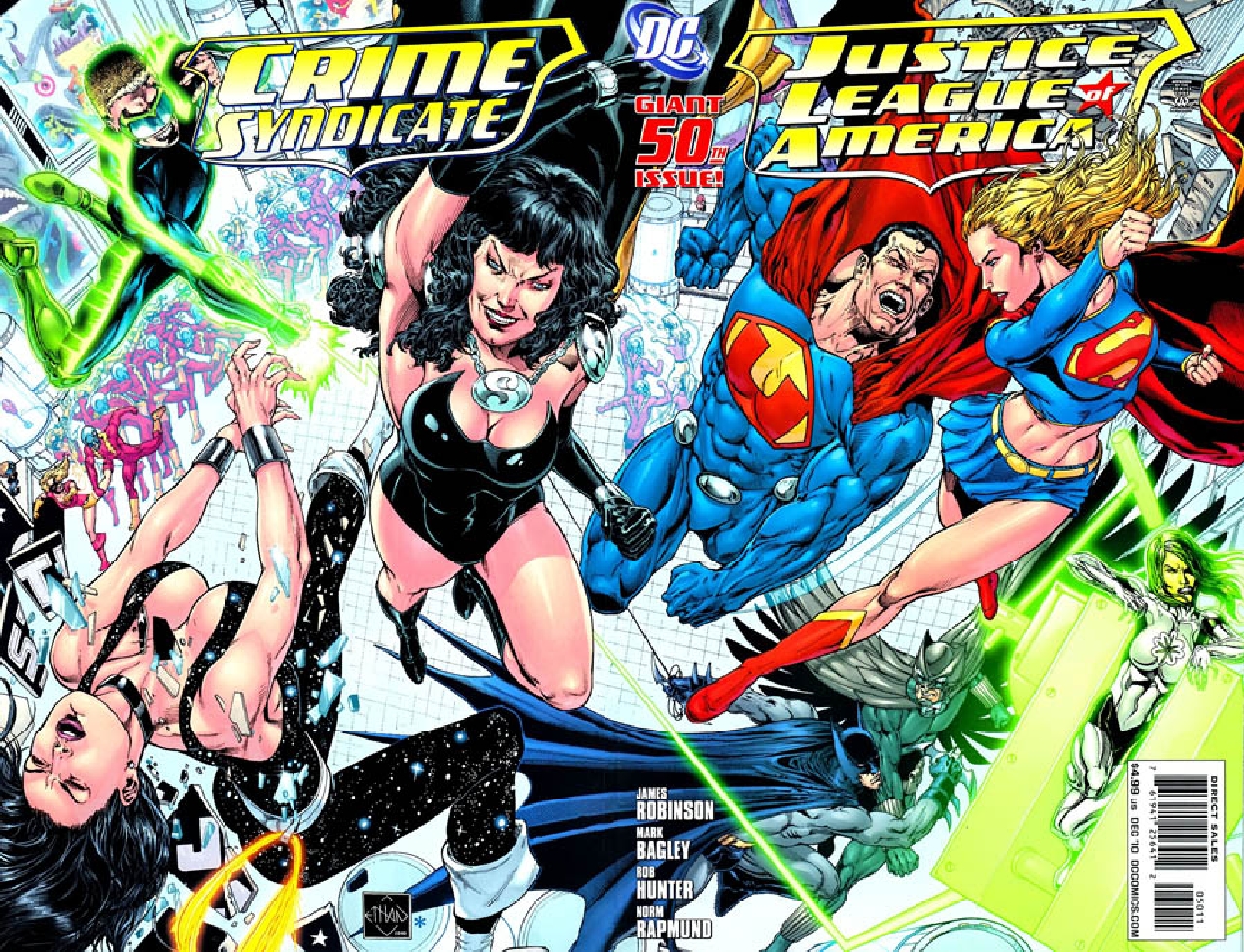 comics, justice league, batman, crime syndicate (dc comics), crisis on two earths, donna troy, jade (dc comics), johnny quick (dc comics), owlman (dc comics), power ring, supergirl, superwoman, ultraman (dc comics)