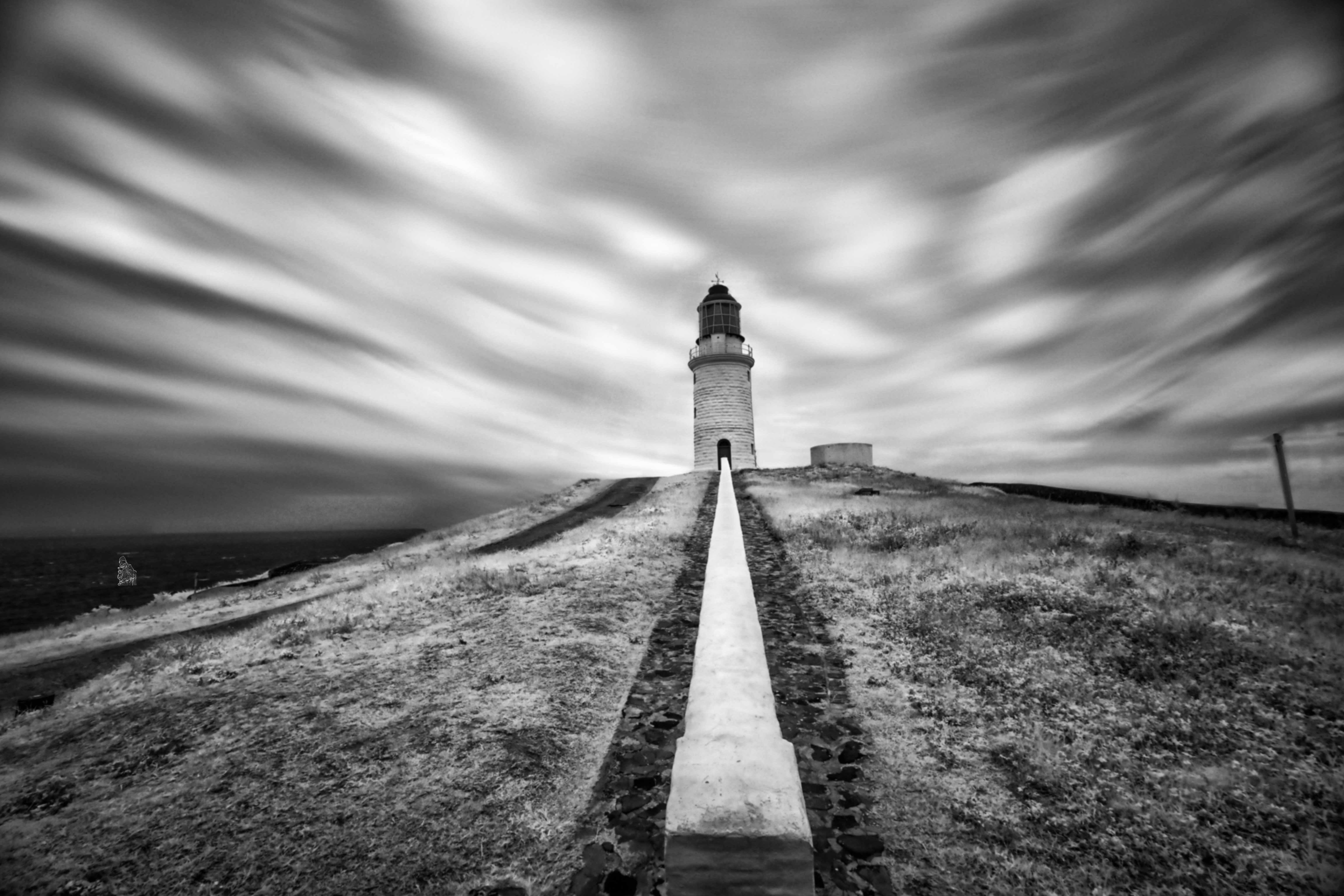 Free download wallpaper Building, Road, Bw, Nature, Lighthouse, Chb on your PC desktop