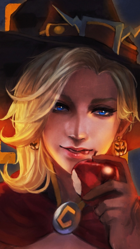Download mobile wallpaper League Of Legends, Blonde, Face, Blue Eyes, Overwatch, Video Game, Witch Hat, Mercy (Overwatch) for free.