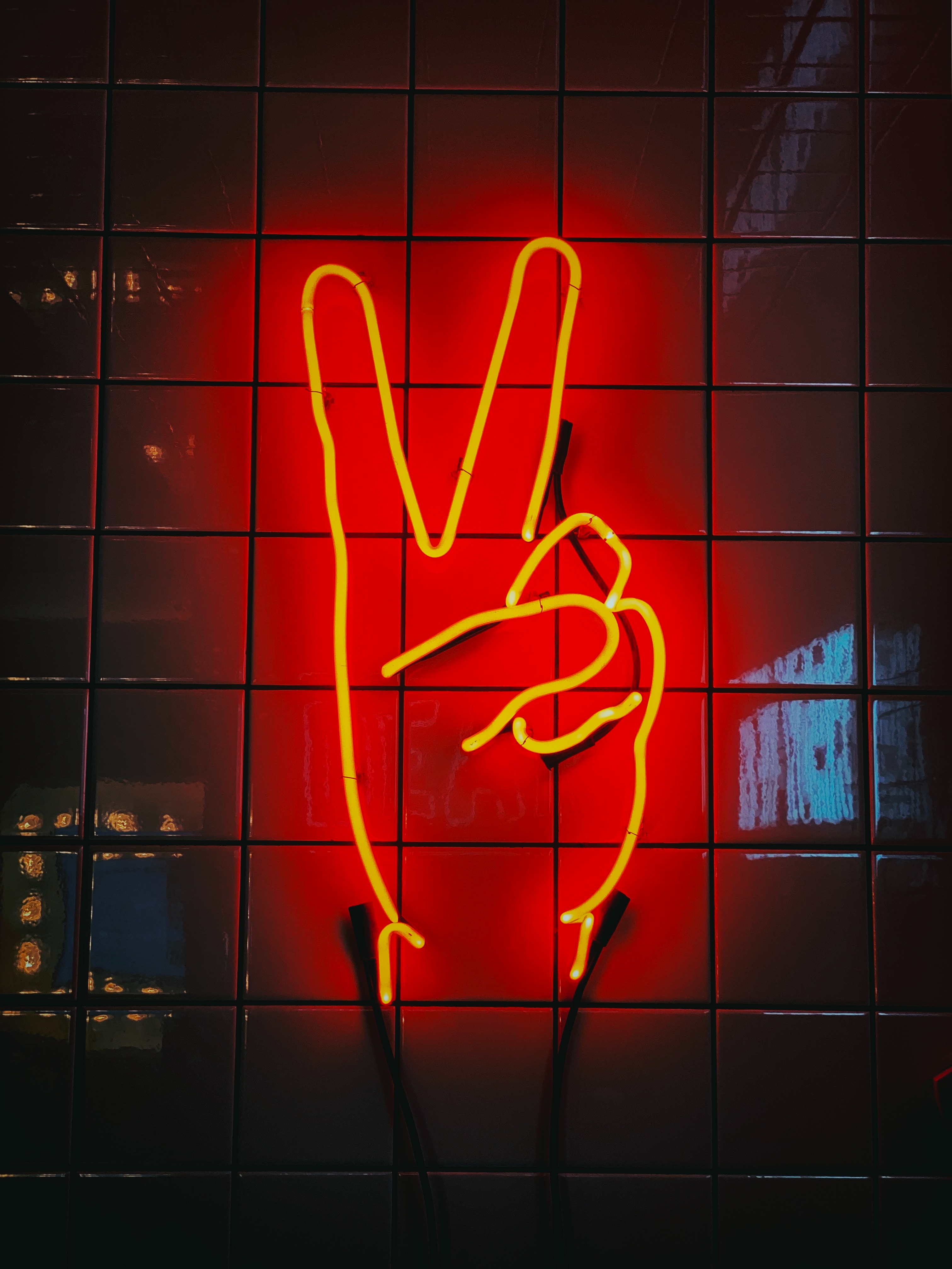 peace, neon, hand, miscellanea, miscellaneous, glow, sign, signboard, gesture, world