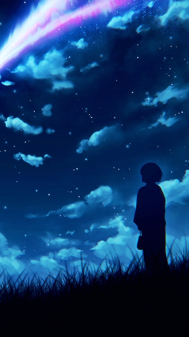 Descarga gratuita de fondo de pantalla para móvil de Cielo, Noche, Silueta, Nube, Cometa, Animado, Kimi No Na Wa, Mitsuha Miyamizu.
