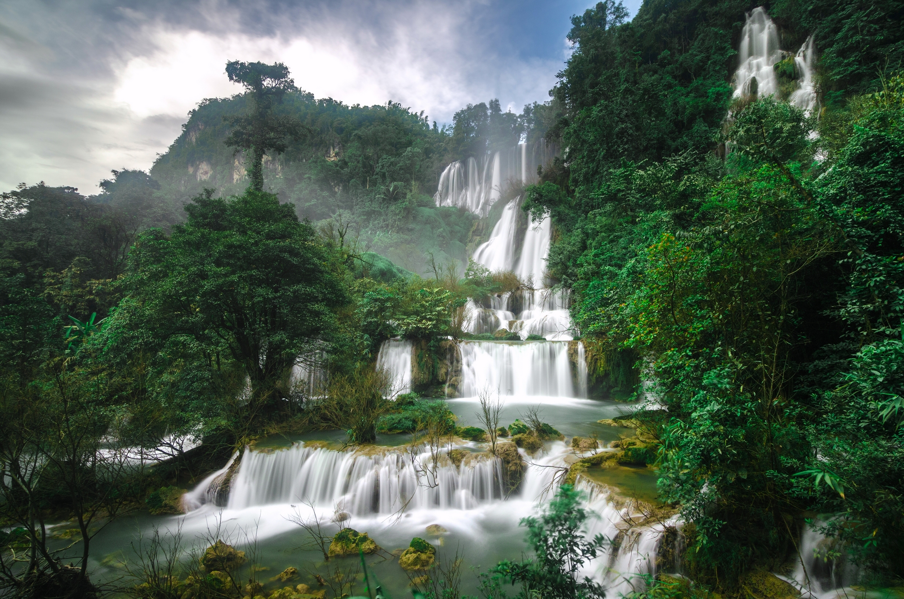 153309 скачать картинку водопад, таиланд, природа, каскад, ти ло су - обои и заставки бесплатно