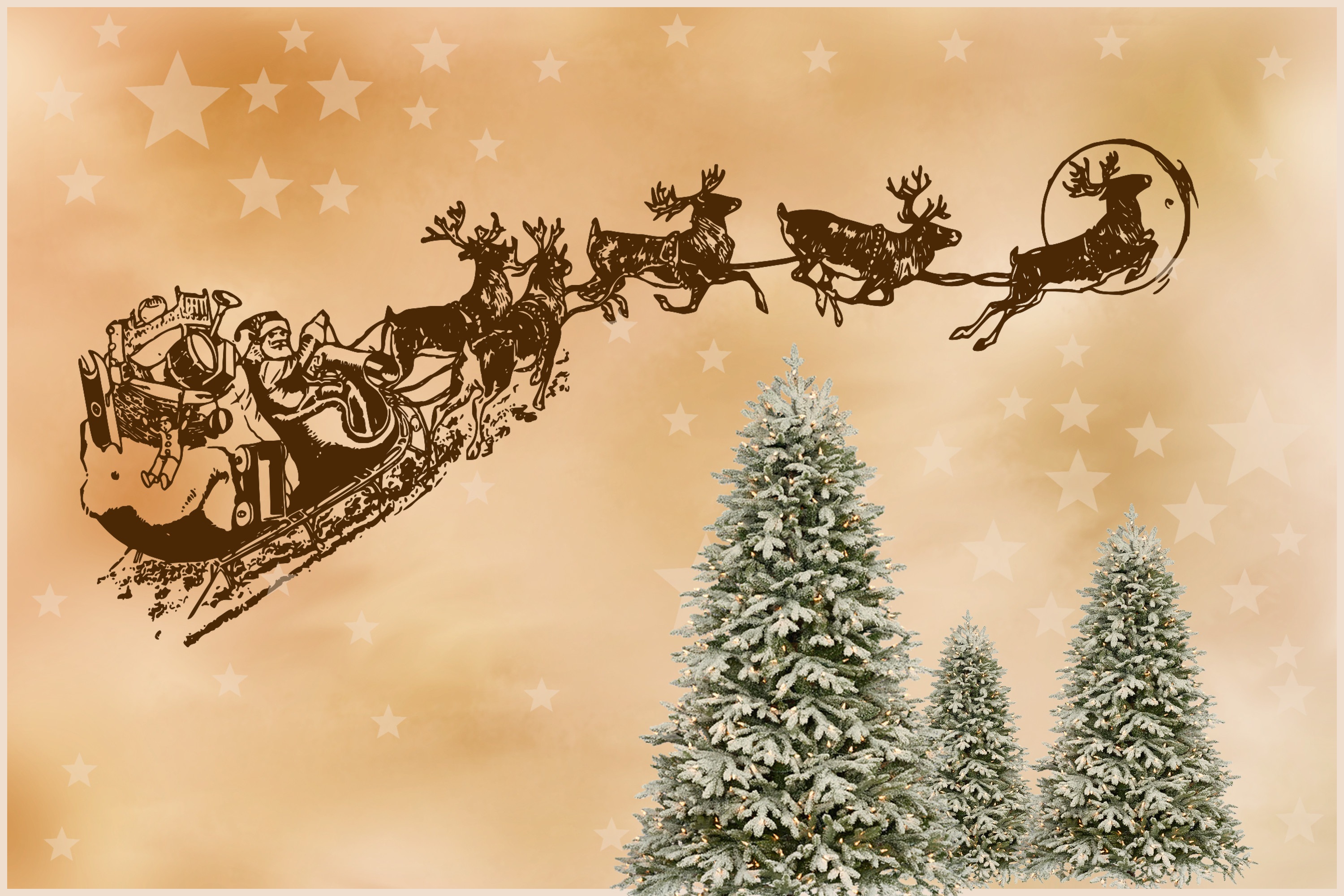 Téléchargez des papiers peints mobile Père Noël, Noël, Arbre, Vacances, Traîneau, Renne gratuitement.