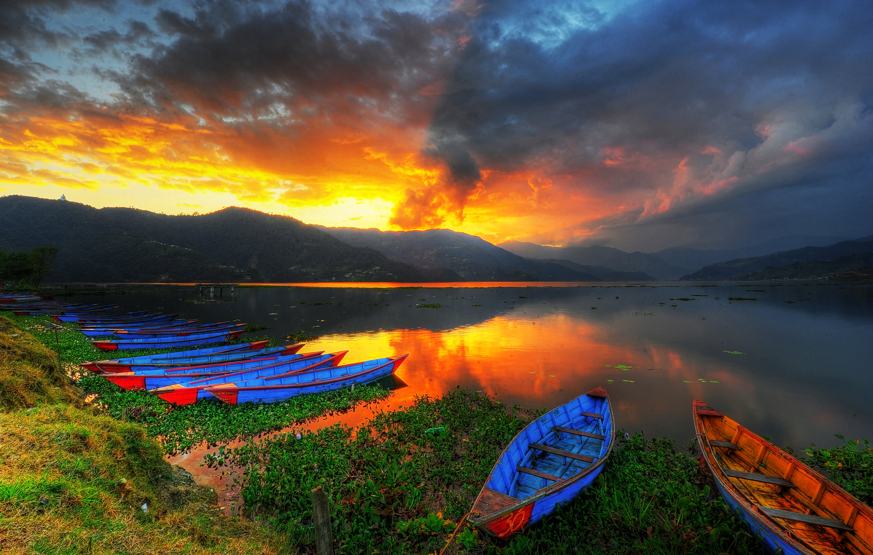 Free download wallpaper Water, Sunset, Sky, Canoe, Vehicles on your PC desktop