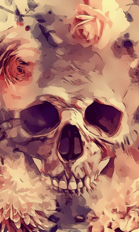 Download mobile wallpaper Flower, Dark, Skull for free.