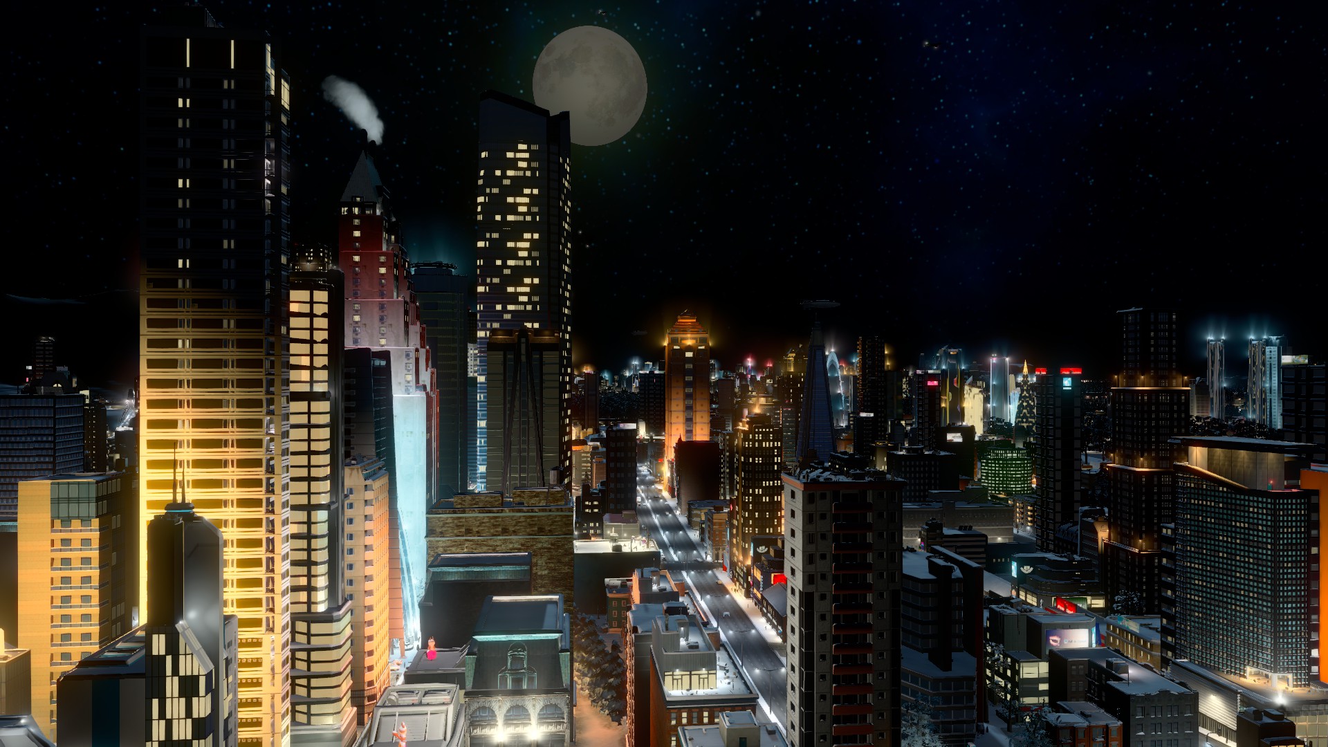 412915 завантажити картинку відеогра, міста: skylines, місто, місяць, ніч, хмарочос, міста - шпалери і заставки безкоштовно