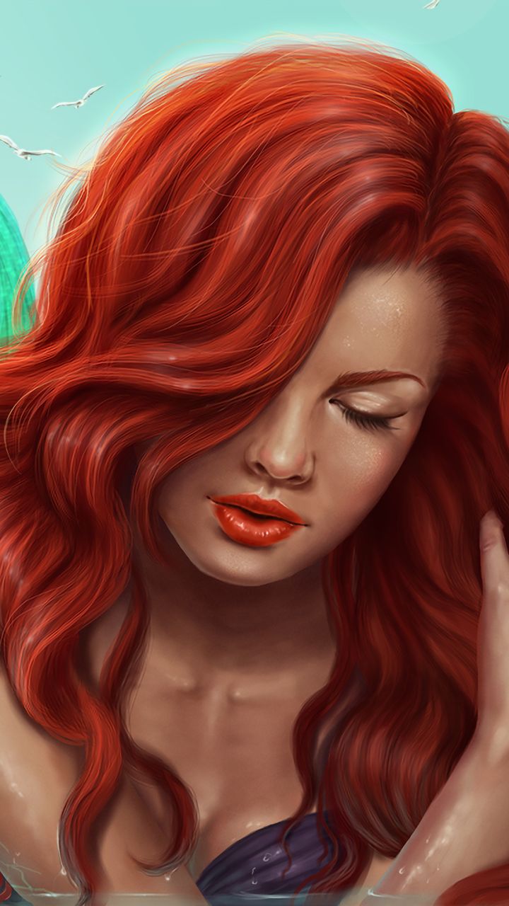Download mobile wallpaper Fantasy, Mermaid, Red Hair, Lipstick, Ariel (The Little Mermaid) for free.
