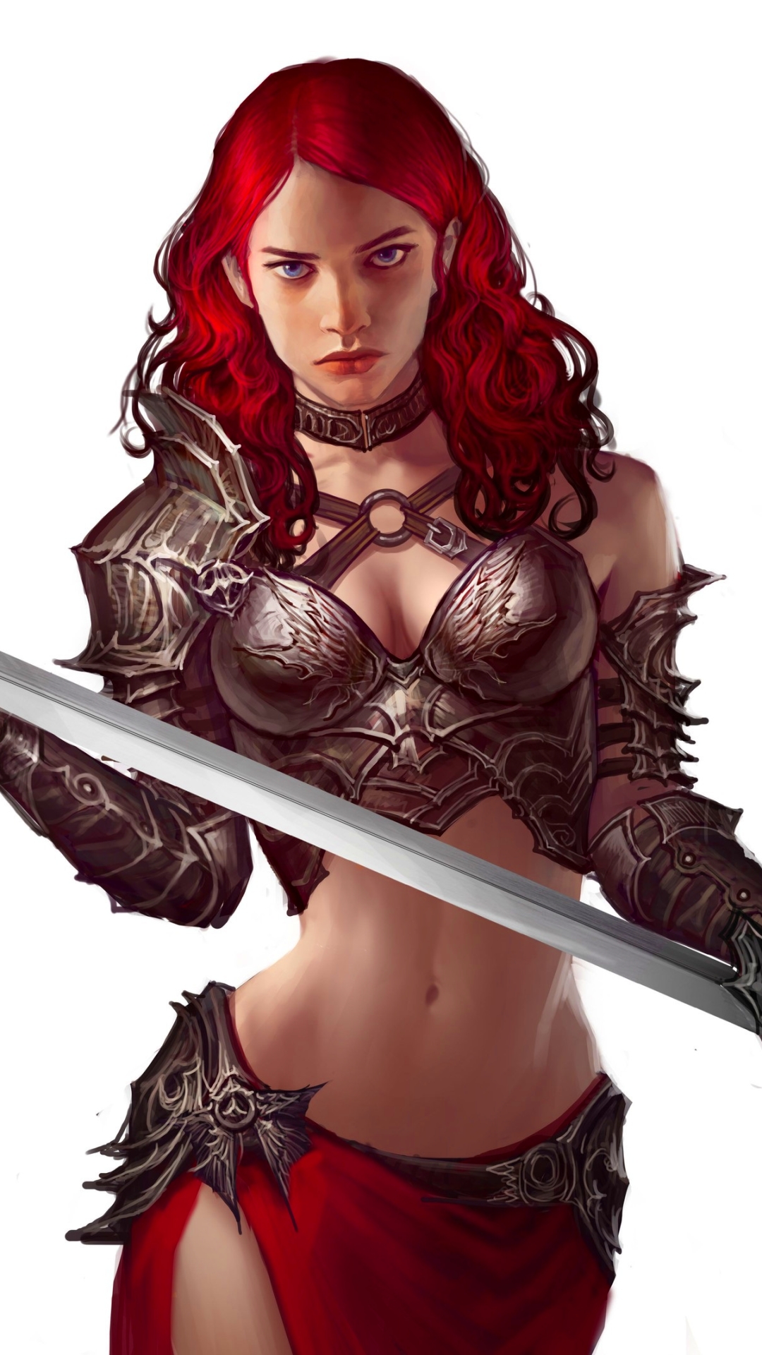 Download mobile wallpaper Fantasy, Sword, Blue Eyes, Red Hair, Women Warrior, Woman Warrior for free.